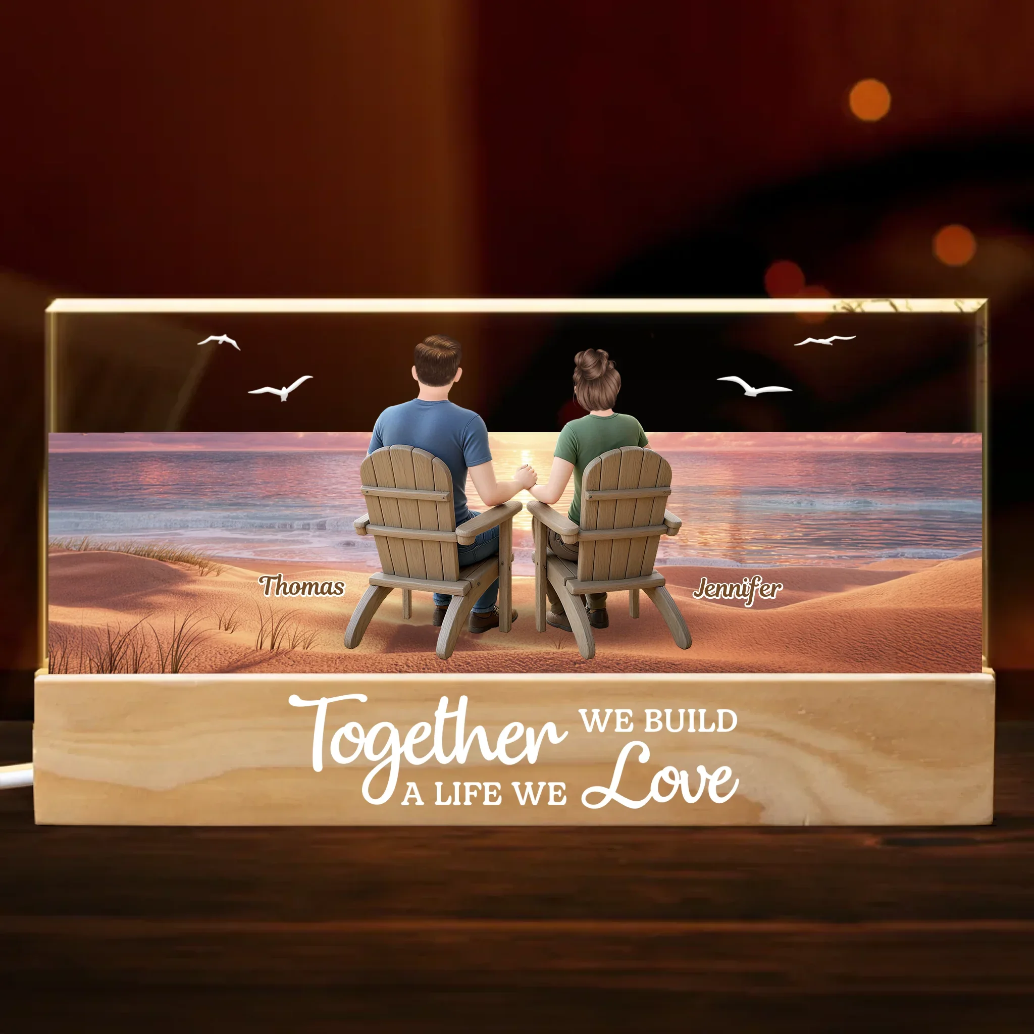 Custom Acrylic LED Night Light - Personalized Anniversary Wedding Gifts For Husband And Wife, Him And Her - Built With Love, Enjoyed Together - Robaser