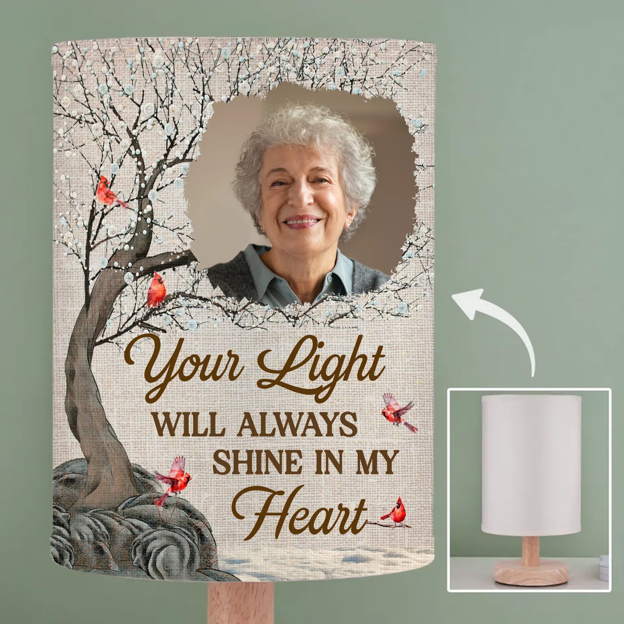 Custom Photo Every Time It Shines, Know My Heart Is Near - Memorial Personalized Custom Linen Bedside Table Lamp - Sympathy Gift For Family Members - Robaser