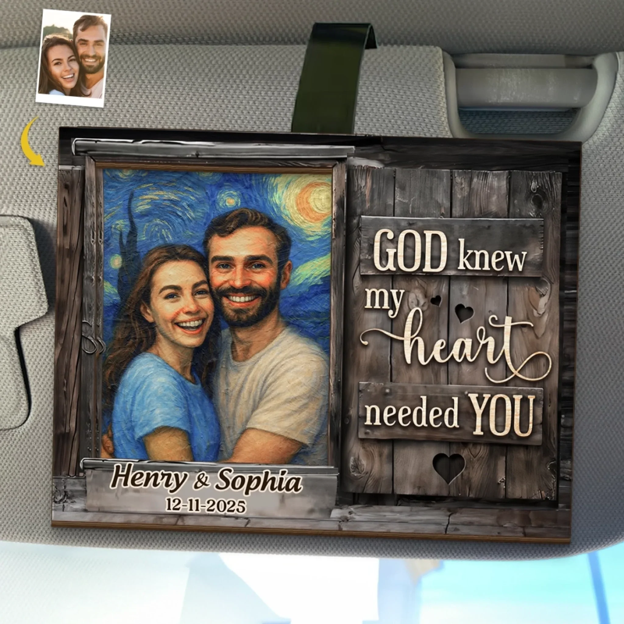 Custom Photo Car Visor Clip - Personalized Anniversary Wedding Gifts For Husband And Wife, Him And Her - Drive Slow, Love Grows - Robaser