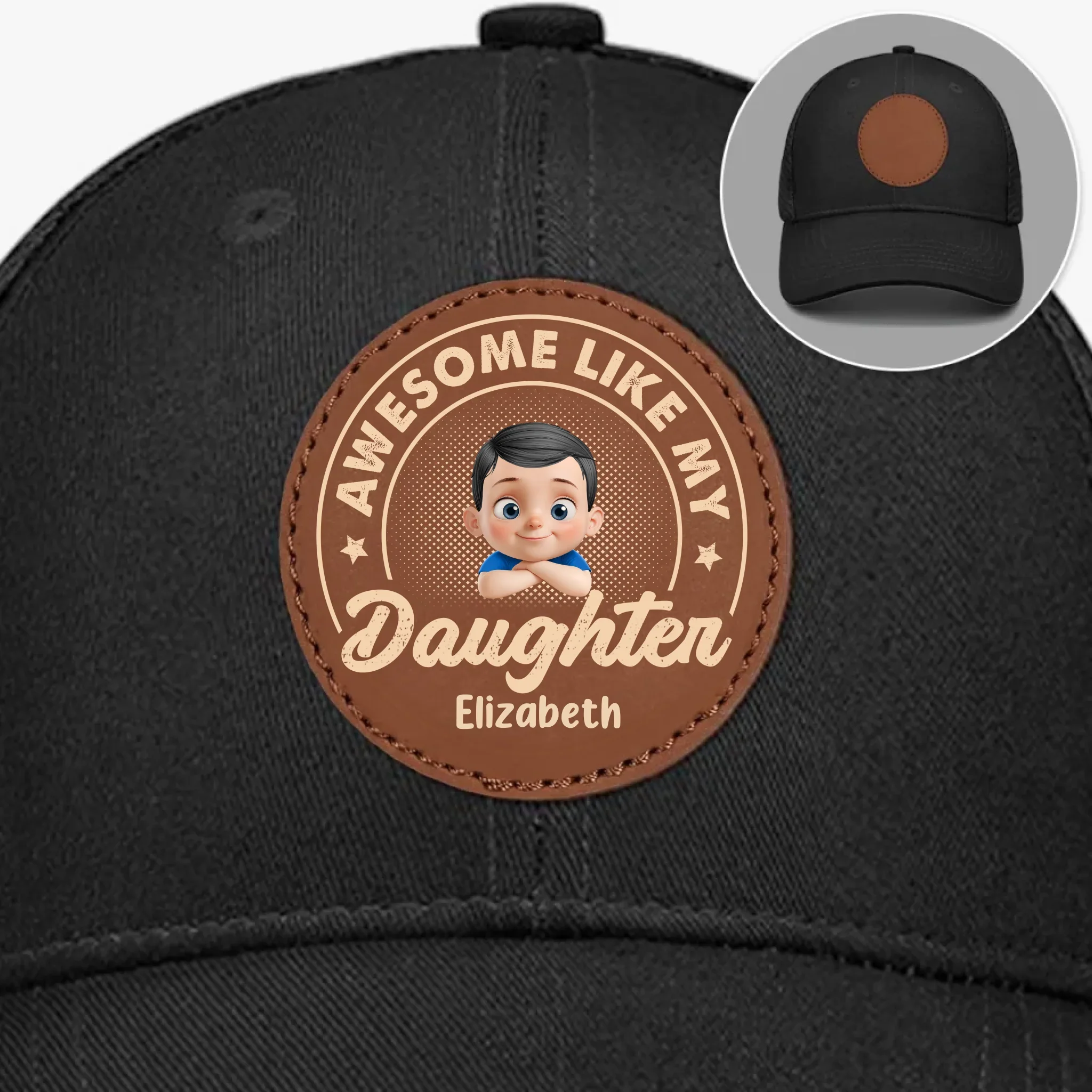 Baby  s First Fan - Family Personalized Custom Round Leather Patch Hat - Father's Day, Gift For Dad, Grandpa - Robaser