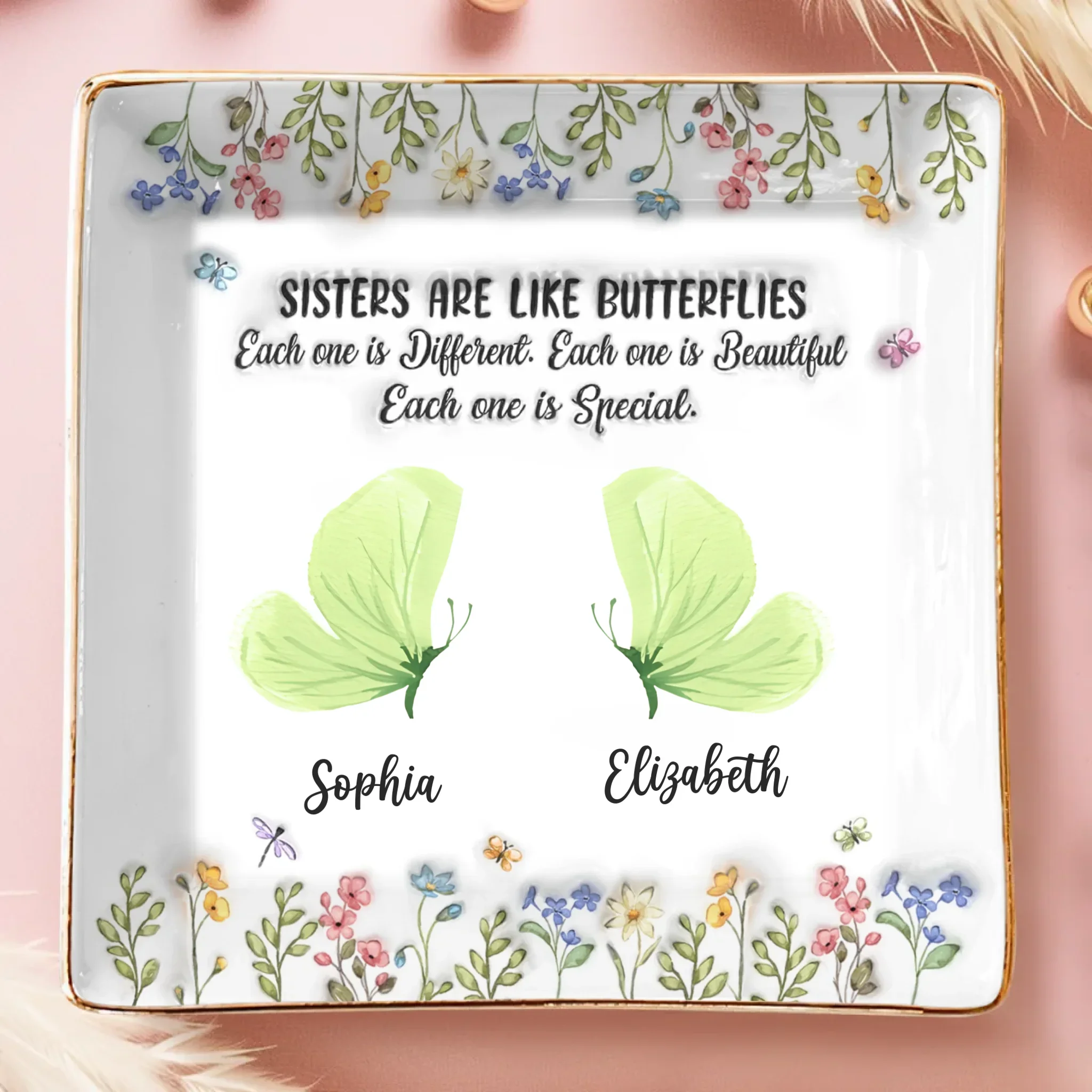 Custom Butterfly Full-Print Jewelry Dish - Personalized Best Friend Birthday Gifts For Women, Besties, Sisters, BFF  - Friends Are Flowers That Never Fade - Robaser