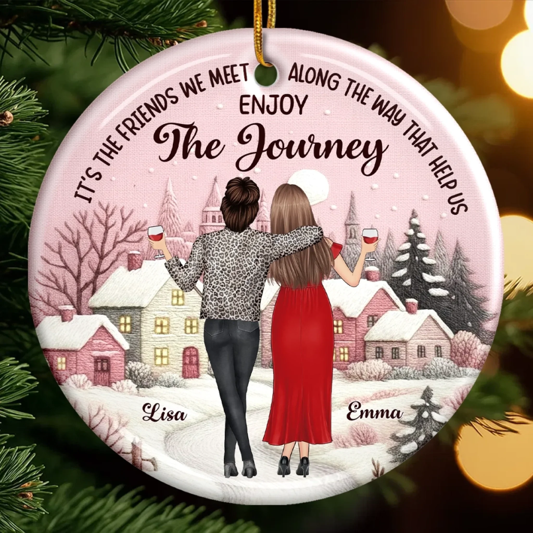Custom Ceramic Ornament - Personalized Best Friend Christmas Birthday Gifts For Women, Besties, Sisters, BFF - Laughing All The Way Together - Robaser