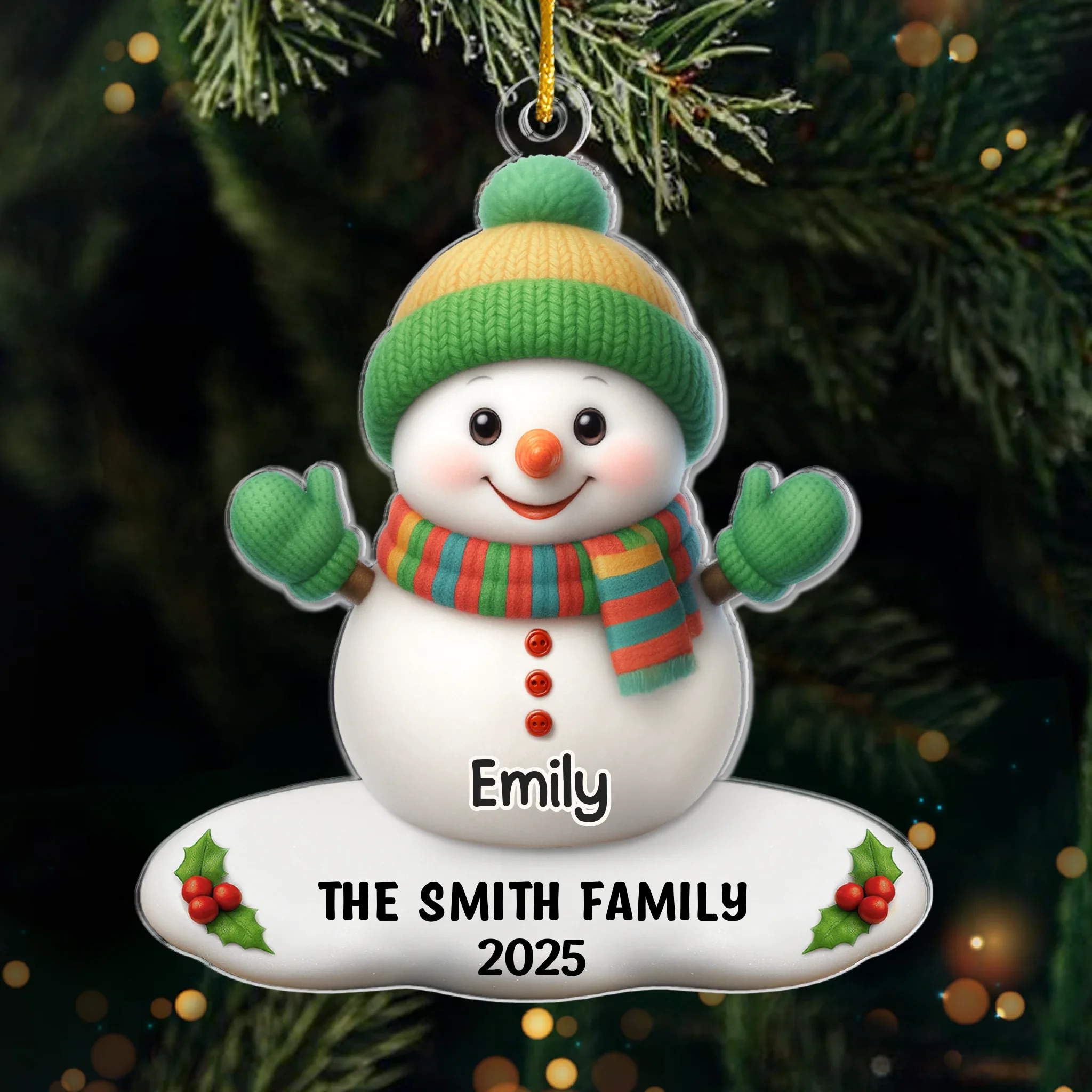 Custom Acrylic Ornament - Personalized Christmas Birthday Gifts For Mom, Dad, Kids - Family Smiles With Snowman Magic - Robaser
