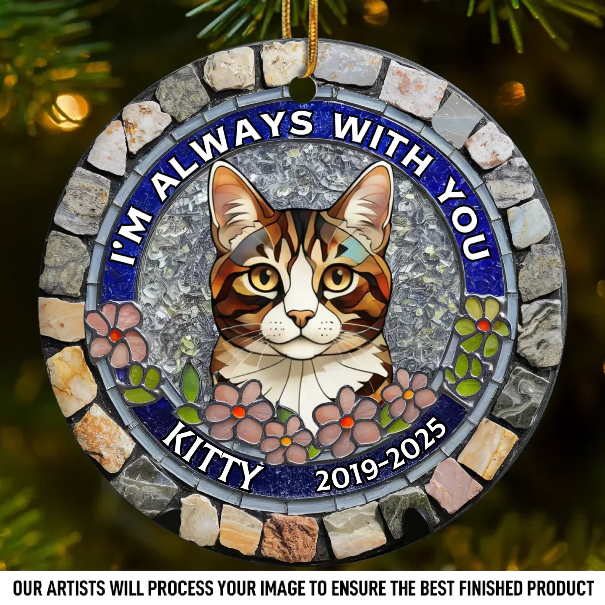 Custom Photo Ceramic Ornament - Personalized Pet Christmas Memorial Sympathy Gifts For Dogs, Cats - Paw Prints Stay Within Our Hearts - Robaser