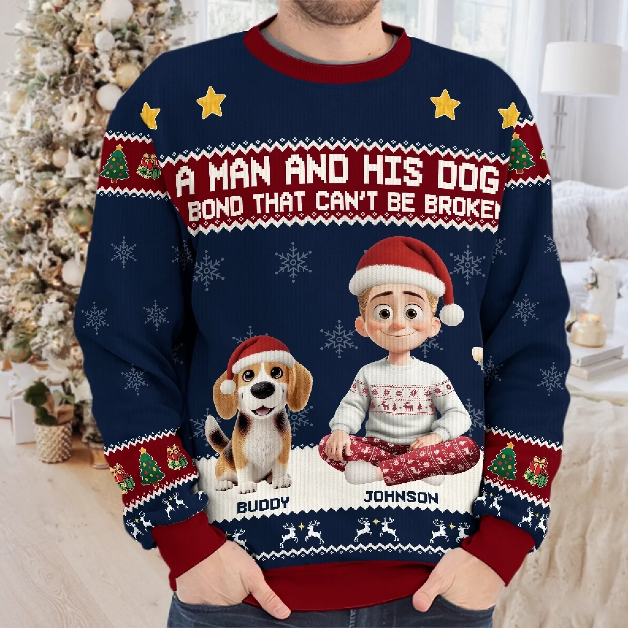 Custom Unisex Ugly Sweatshirt - Personalized  Christmas Birthday Gifts For Dog Cat Lovers, Dog Dad And Mom, Cat Owners - Santa Paws Approved - Robaser