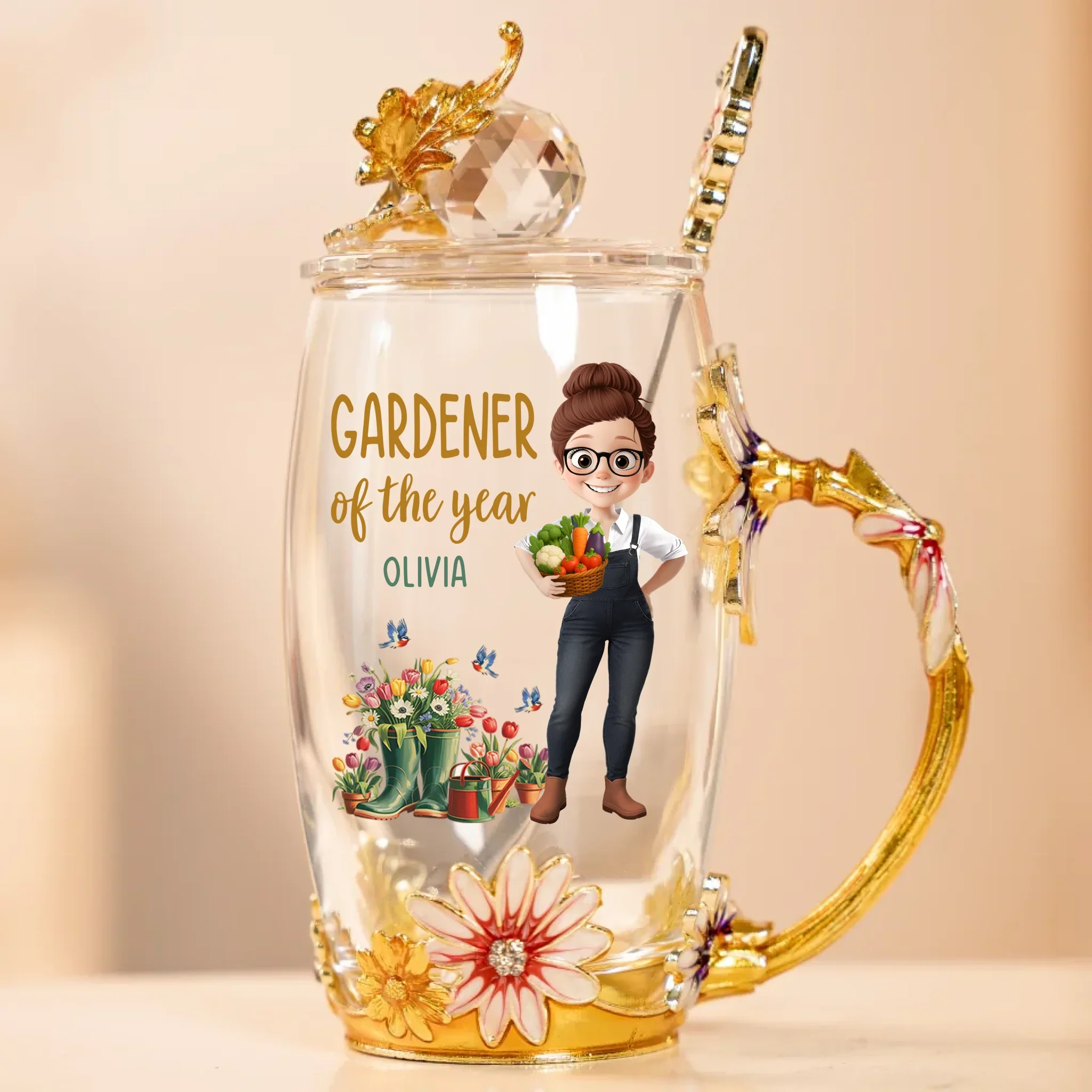 Custom Enamel Flower Tea Cup With Lid & Spoon - Personalized Garden Gifts For Gardeners - Life  s Better In The Garden - Robaser