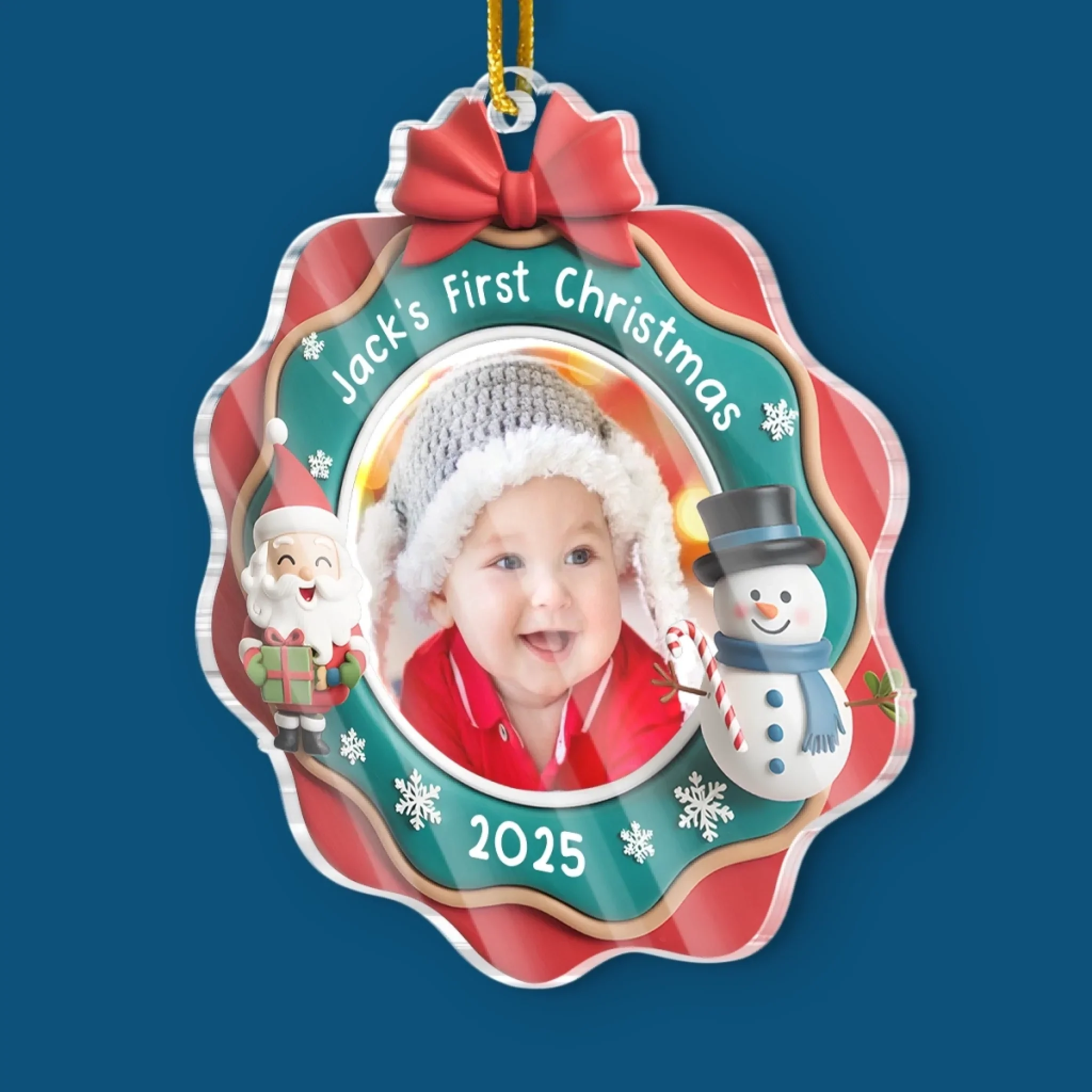 Custom Photo Acrylic Ornament - Personalized Christmas Baby Shower, Gender Reveal Gifts For New Moms, New Dads, New Parents - Jingle All The Way, Baby Style - Robaser
