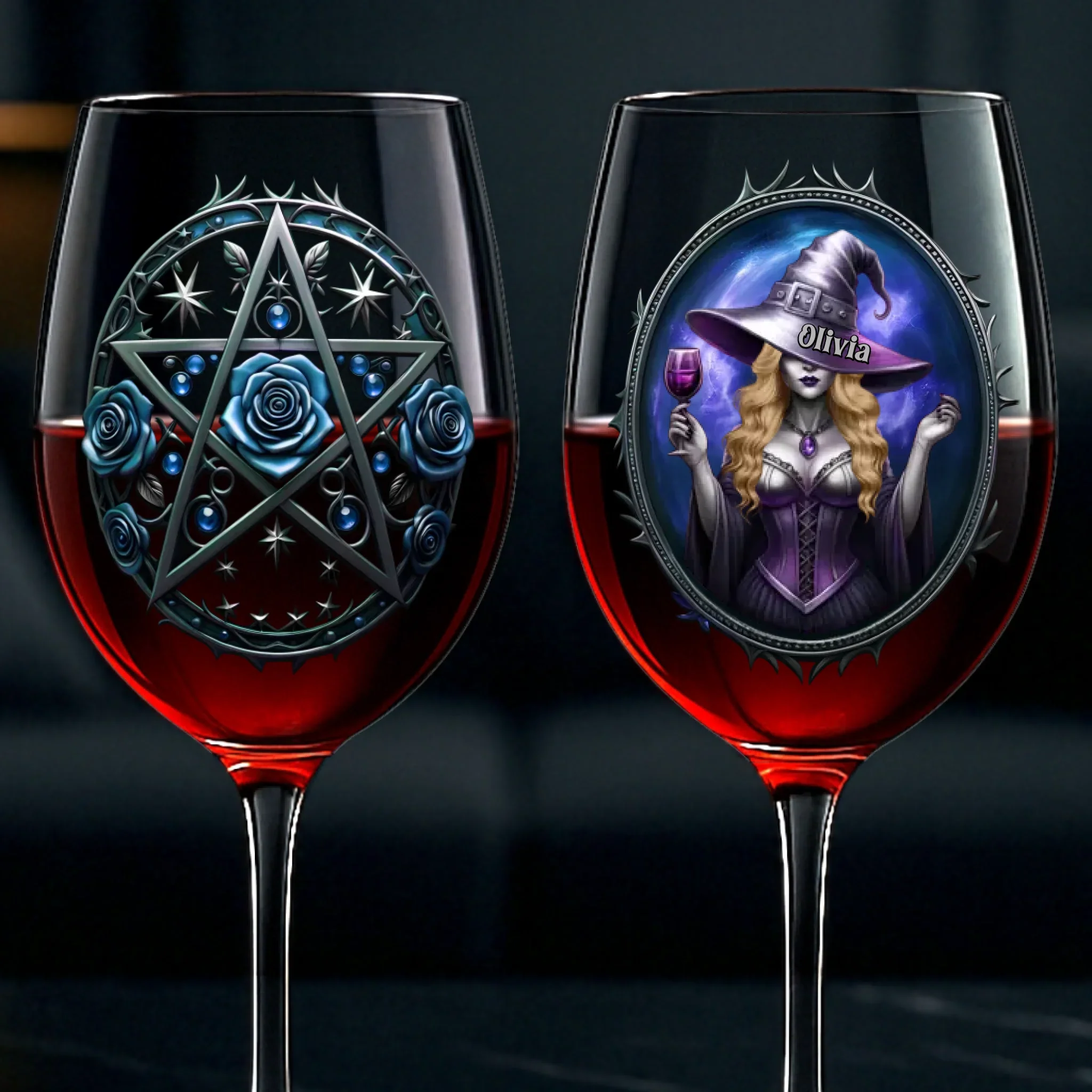 Custom Stemmed Wine Glass - Personalized Best Friend Birthday Gifts For Women, Besties, Sisters, BFF - Witch Vibes Only This Halloween - Robaser