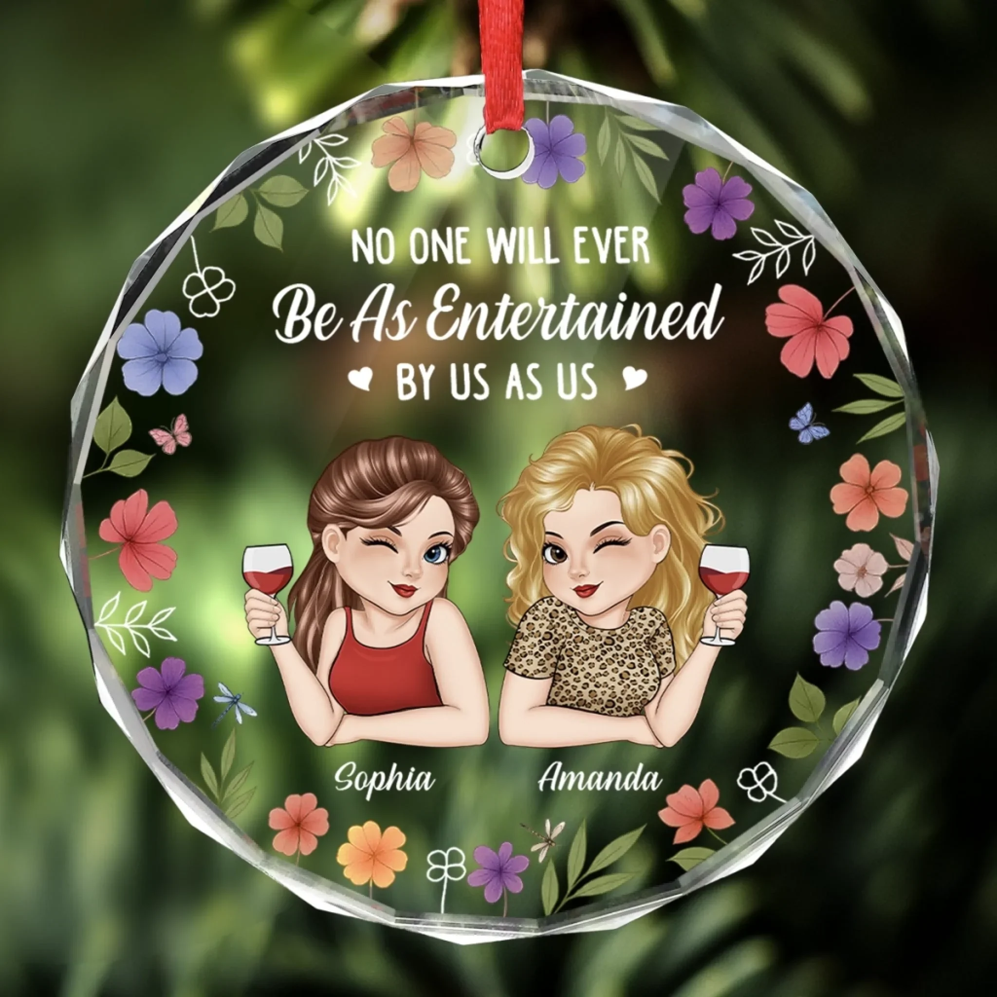 Custom Circle Glass Ornament - Personalized Christmas Best Friend Birthday Gifts For Women, Besties, Sisters, BFF - Built Different, But Still Besties - Robaser