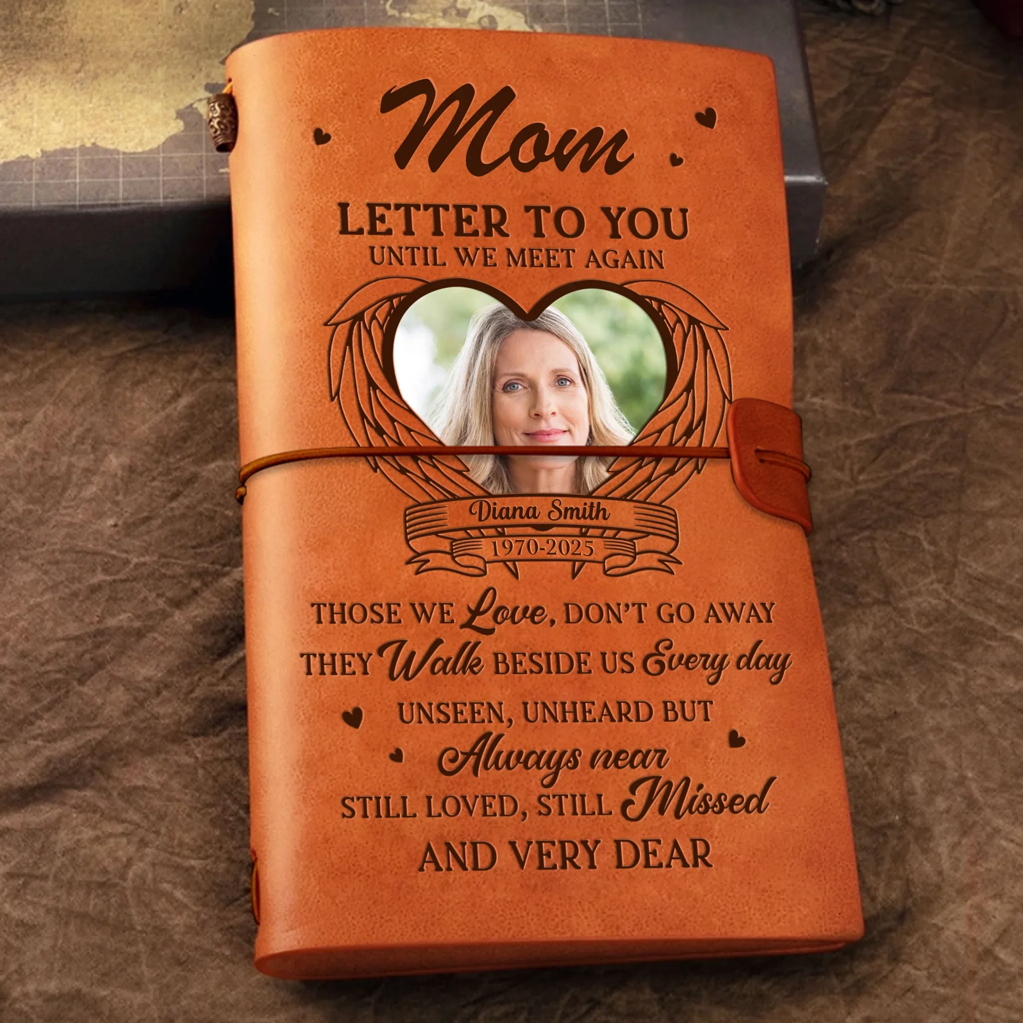 Custom Photo Leather Wrap Journal - Personalized Memorial Sympathy Gifts For Loss Of Mom, Dad - Always Guided By Your Love - Robaser