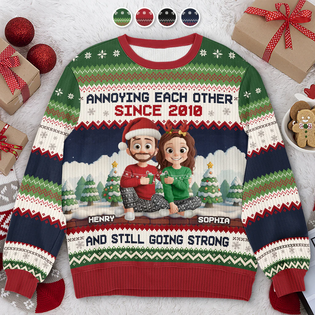 Custom Unisex Ugly Sweatshirt - Personalized Anniversary Christmas Wedding Gifts For Husband And Wife, Him And Her - Merry Fights, Happy Nights - Robaser