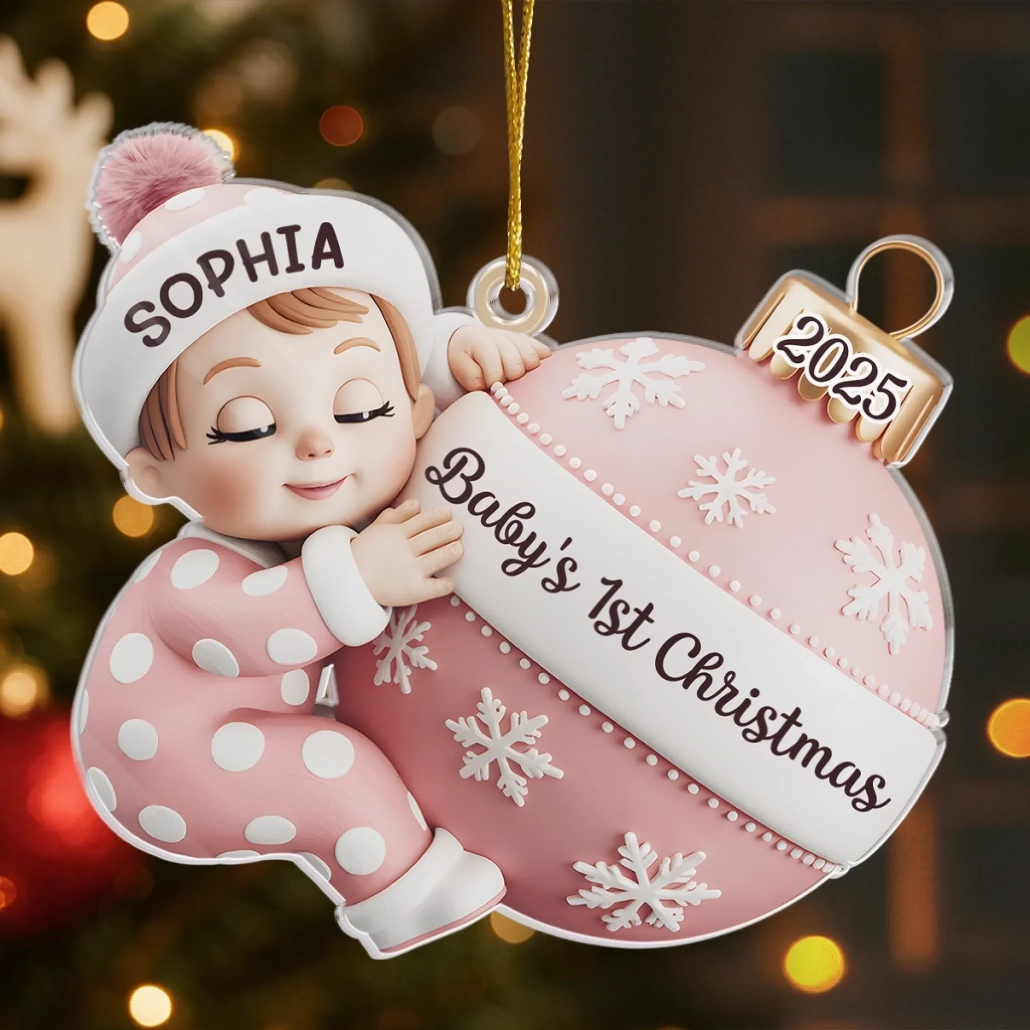 Custom Acrylic Ornament - Personalized Christmas Baby Shower, Gender Reveal Gifts For New Moms, New Dads, New Parents - First Christmas Magic Begins - Robaser