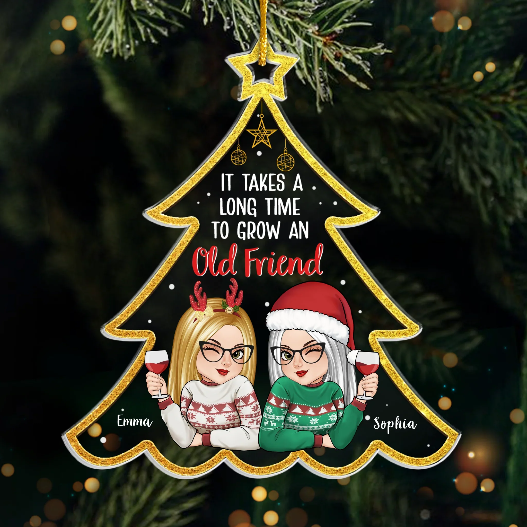 Custom Acrylic Ornament - Personalized Christmas Best Friend Birthday Gifts For Women, Besties, Sisters, BFF - Growing Old Friends Together - Robaser