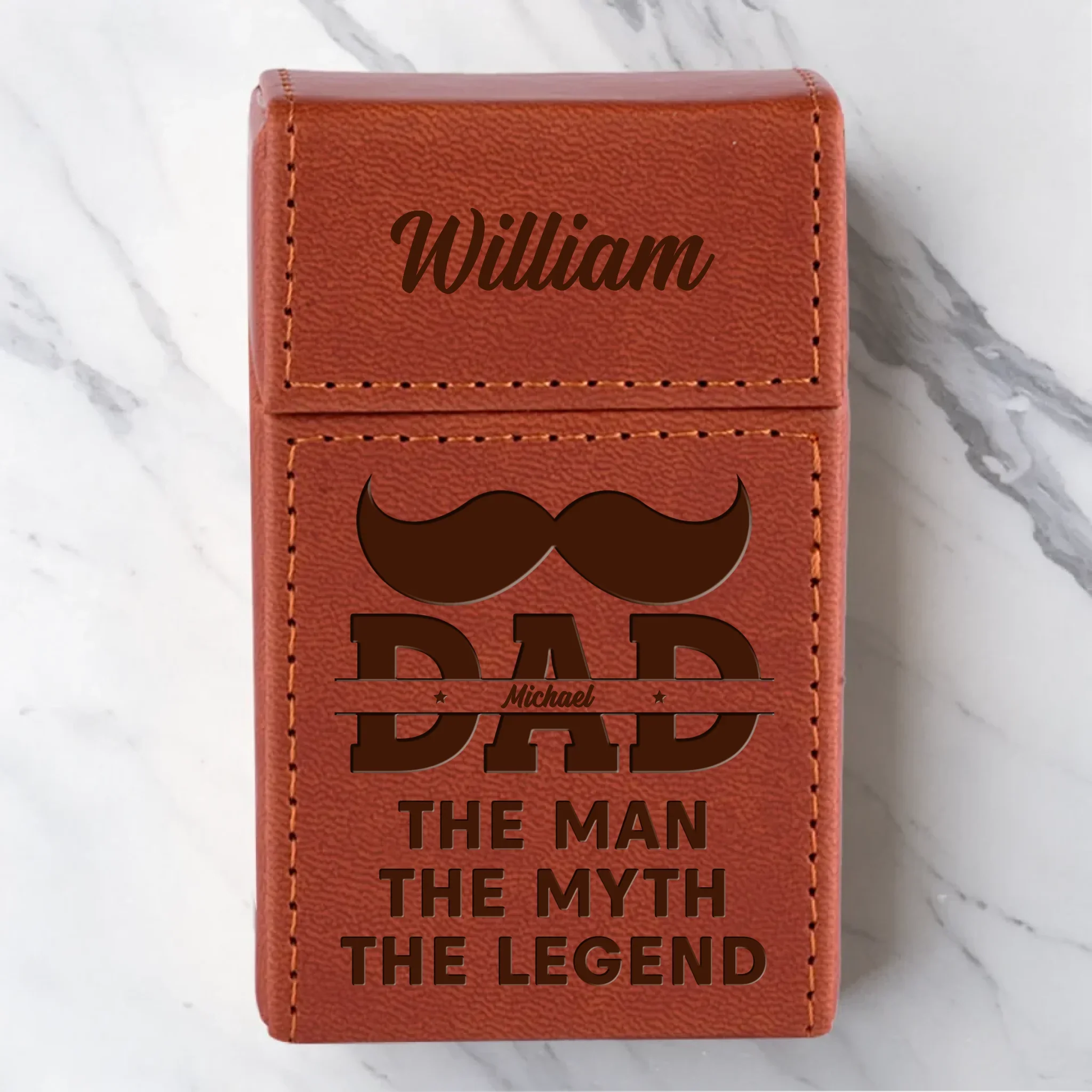 One Man Many Titles - Family Personalized Custom Leather Cigarette Case - Father's Day, Gift For Dad, Grandpa - Robaser
