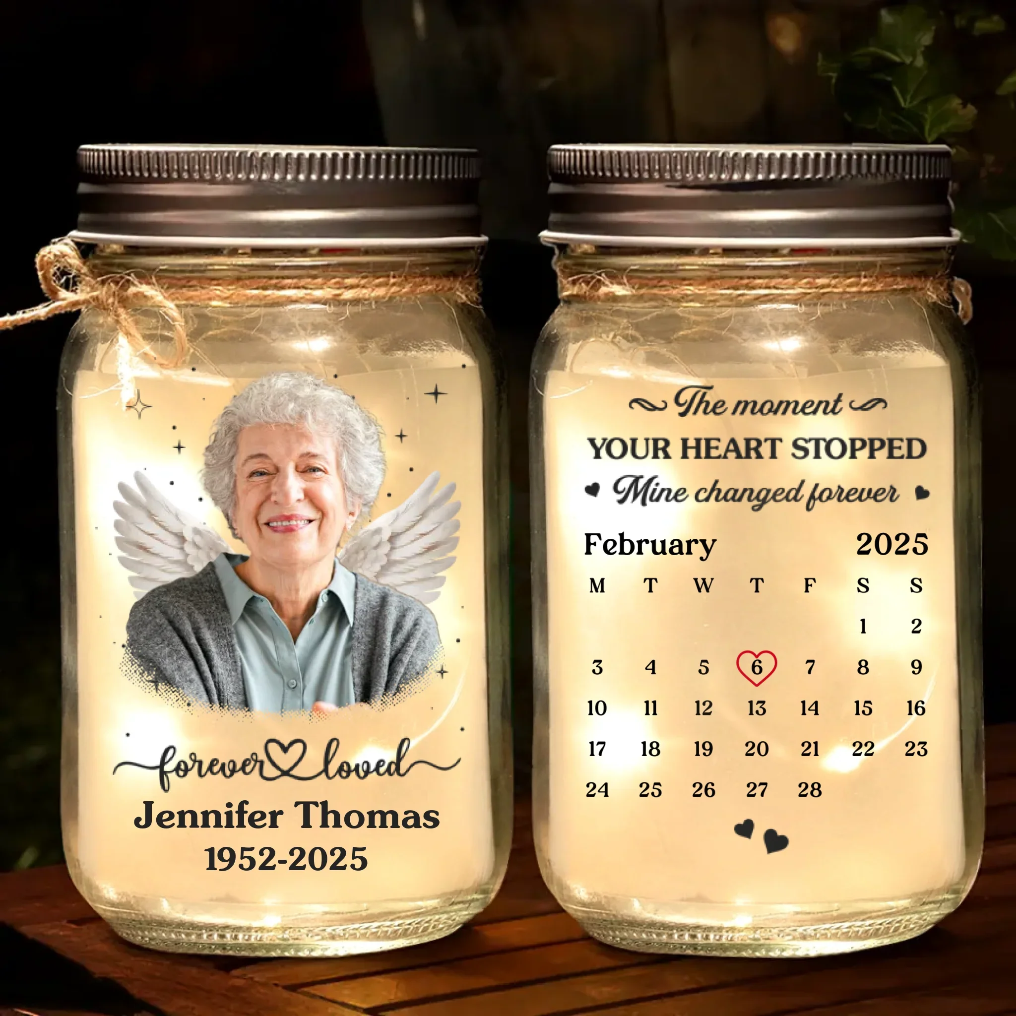 Custom Photo Mason Jar Light - Personalized Memorial Sympathy Gifts For Loss Of Mom, Dad - Your Memory Lives With Us - Robaser