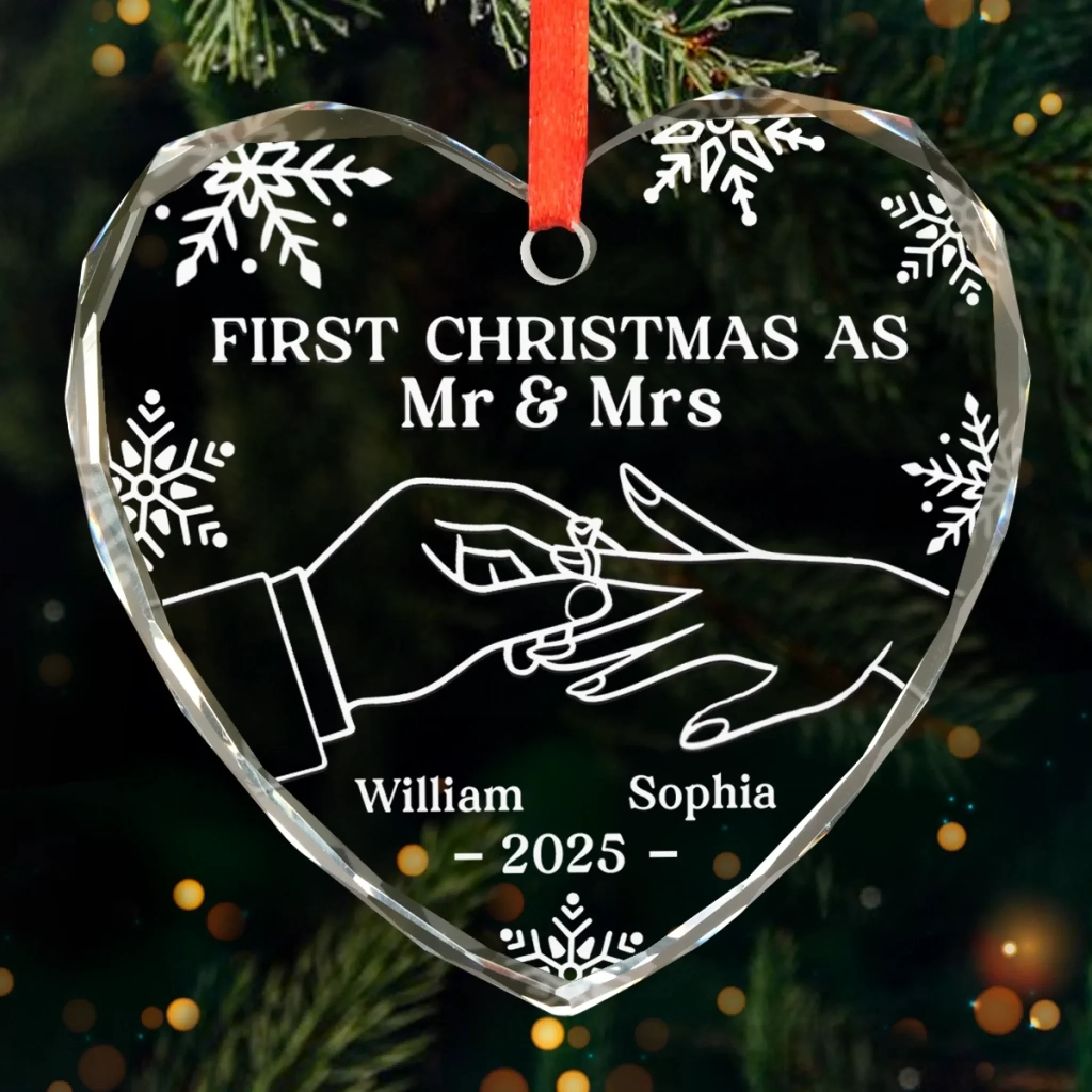 Custom Heart Glass Ornament - Personalized Anniversary Christmas Wedding Gifts For Husband And Wife, Him And Her - Two Pieces, One Heart - Robaser