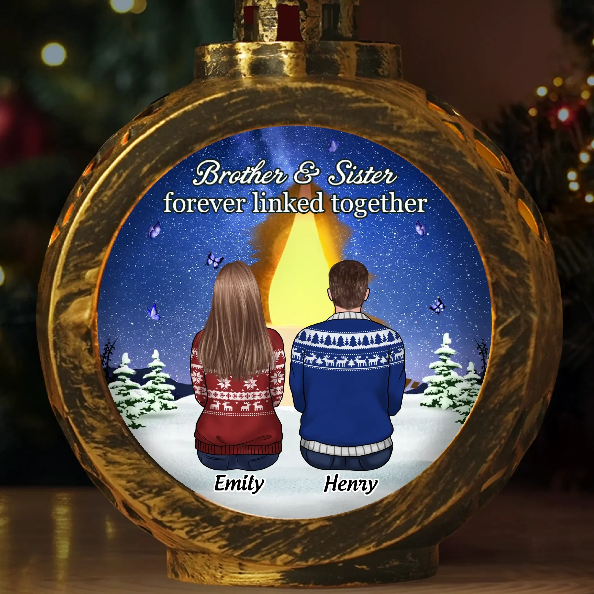 Custom Candlelight Lantern Ornament -  Personalized Christmas Birthday Gifts For Brother, Sister - Shine Through Our Hearts - Robaser