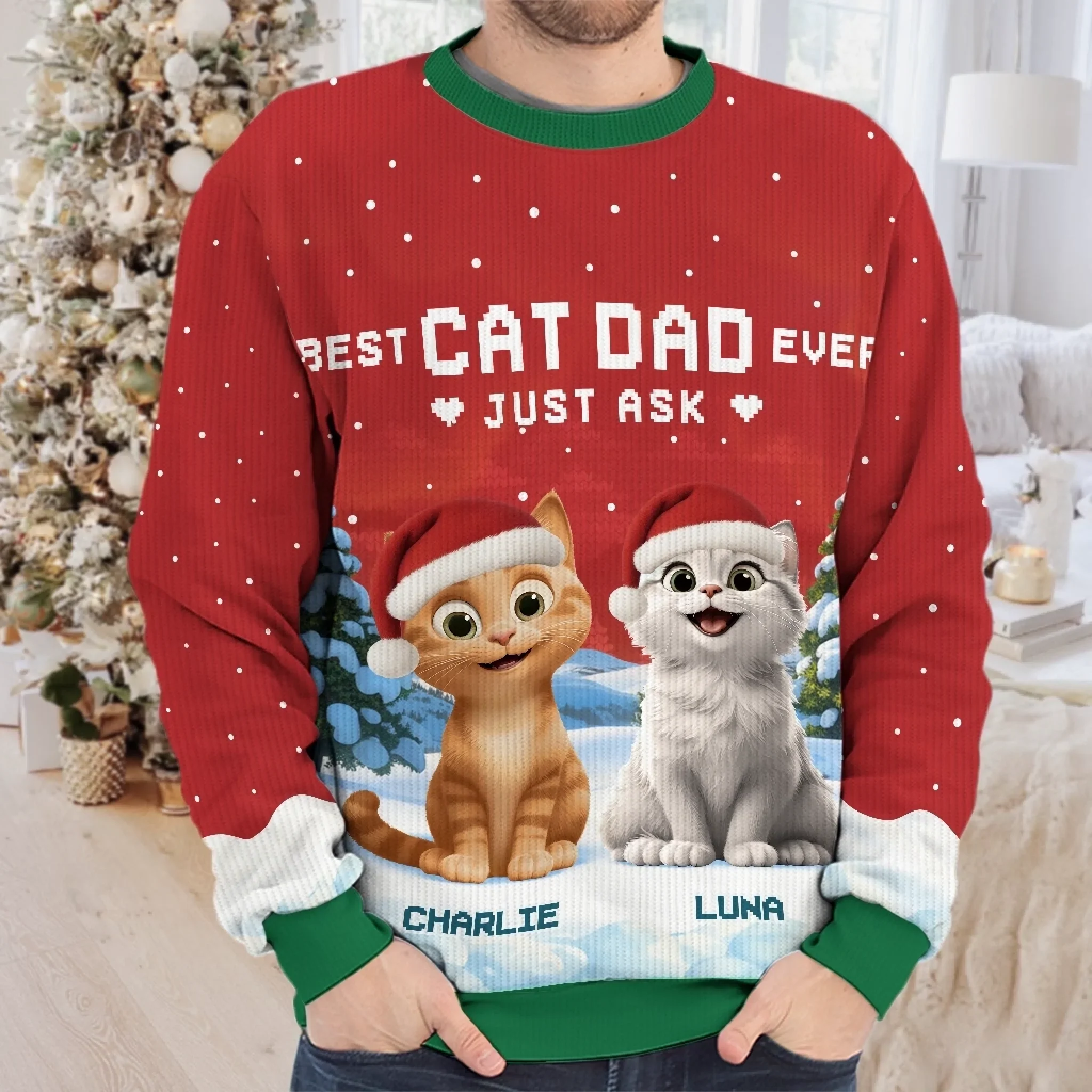 Custom Unisex Ugly Sweatshirt - Personalized  Christmas Birthday Gifts For Cat Lovers, Cat Mom And Dad - Ho Ho Hold My Catnip - Robaser