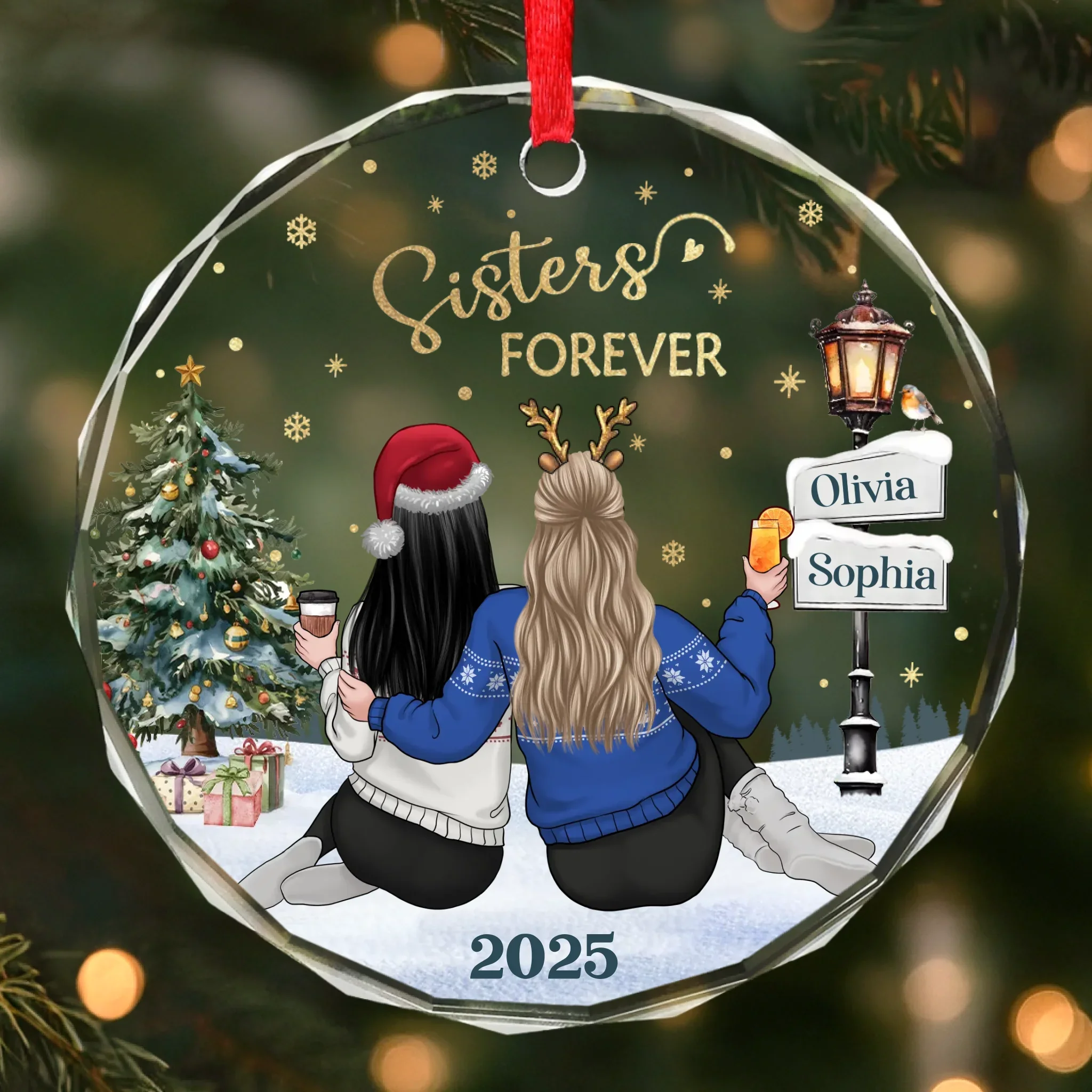 Custom Circle Glass Ornament - Personalized Best Friend Christmas Birthday Gifts For Women, Besties, Sisters, BFF - Laughing Through Every Little Chaos - Robaser