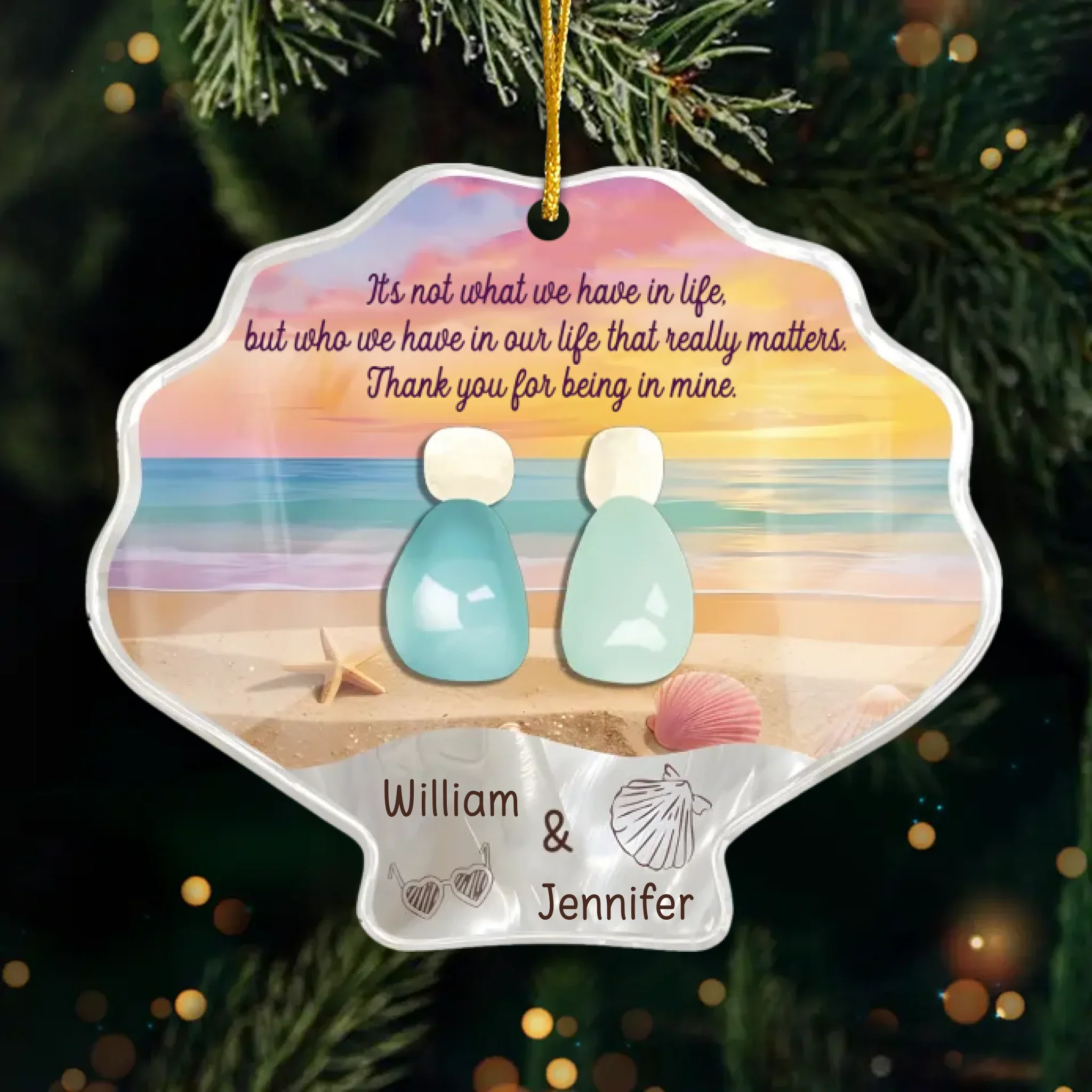 Custom Sea Glass Acrylic Ornament - Personalized Anniversary Christmas Wedding Gifts For Husband And Wife, Him And Her, Couples, Beach Lovers - Endless As The Tide - Robaser