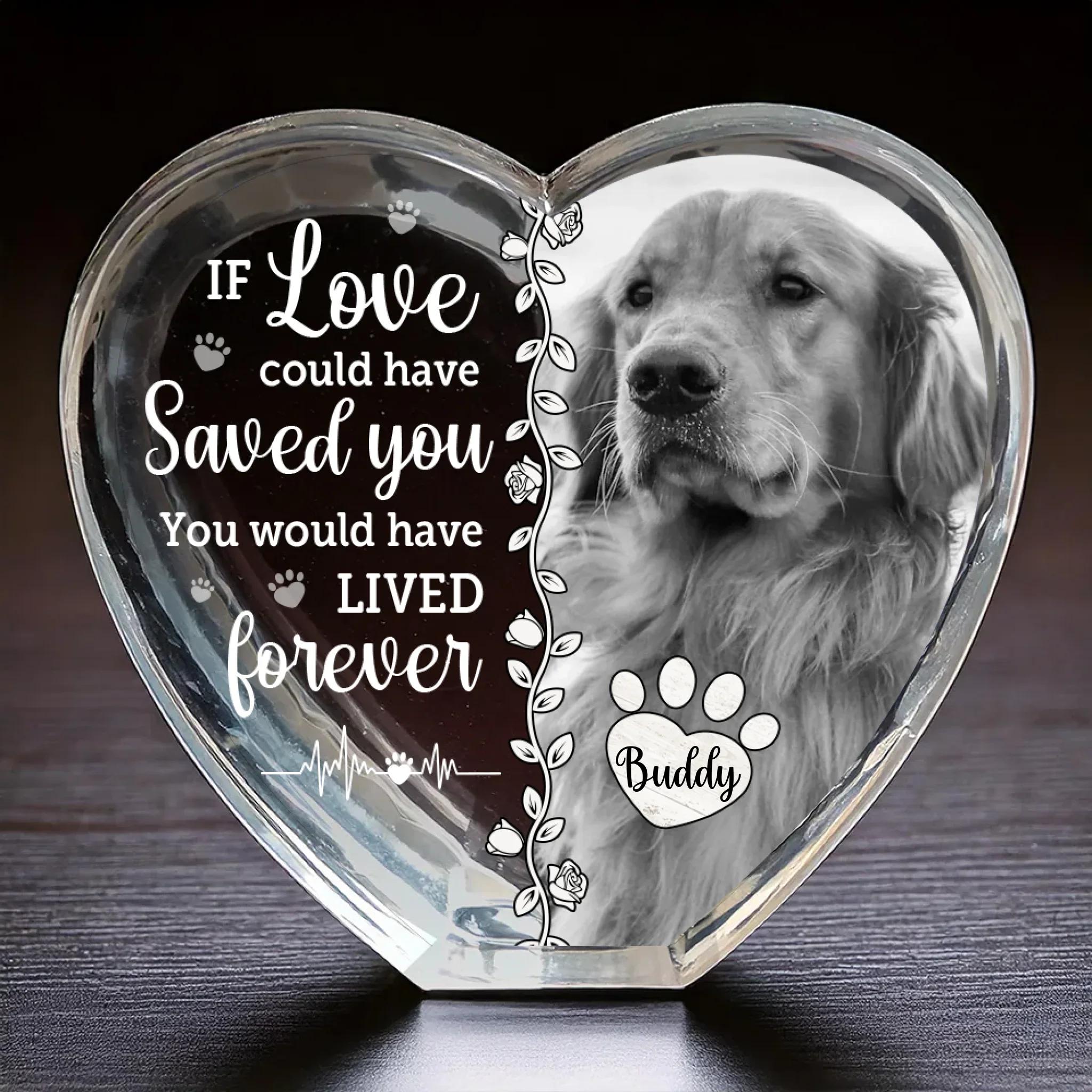 Custom Photo 3D Crystal Heart Shaped - Personalized Pet Memorial Sympathy Gifts For Dogs, Cats - Furever Loved And Missed - Robaser