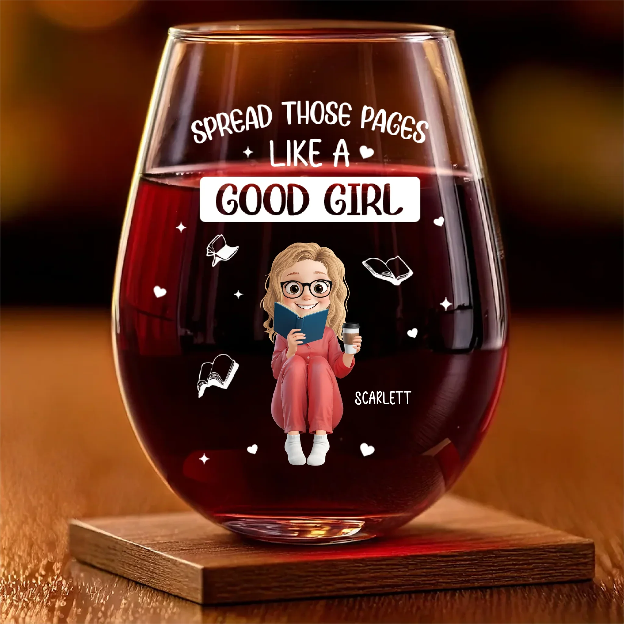 Custom Wine Glass - Personalized Bookish Gifts For Book Lovers, Bookworms, Readers - Smart Girls Read Harder - Robaser