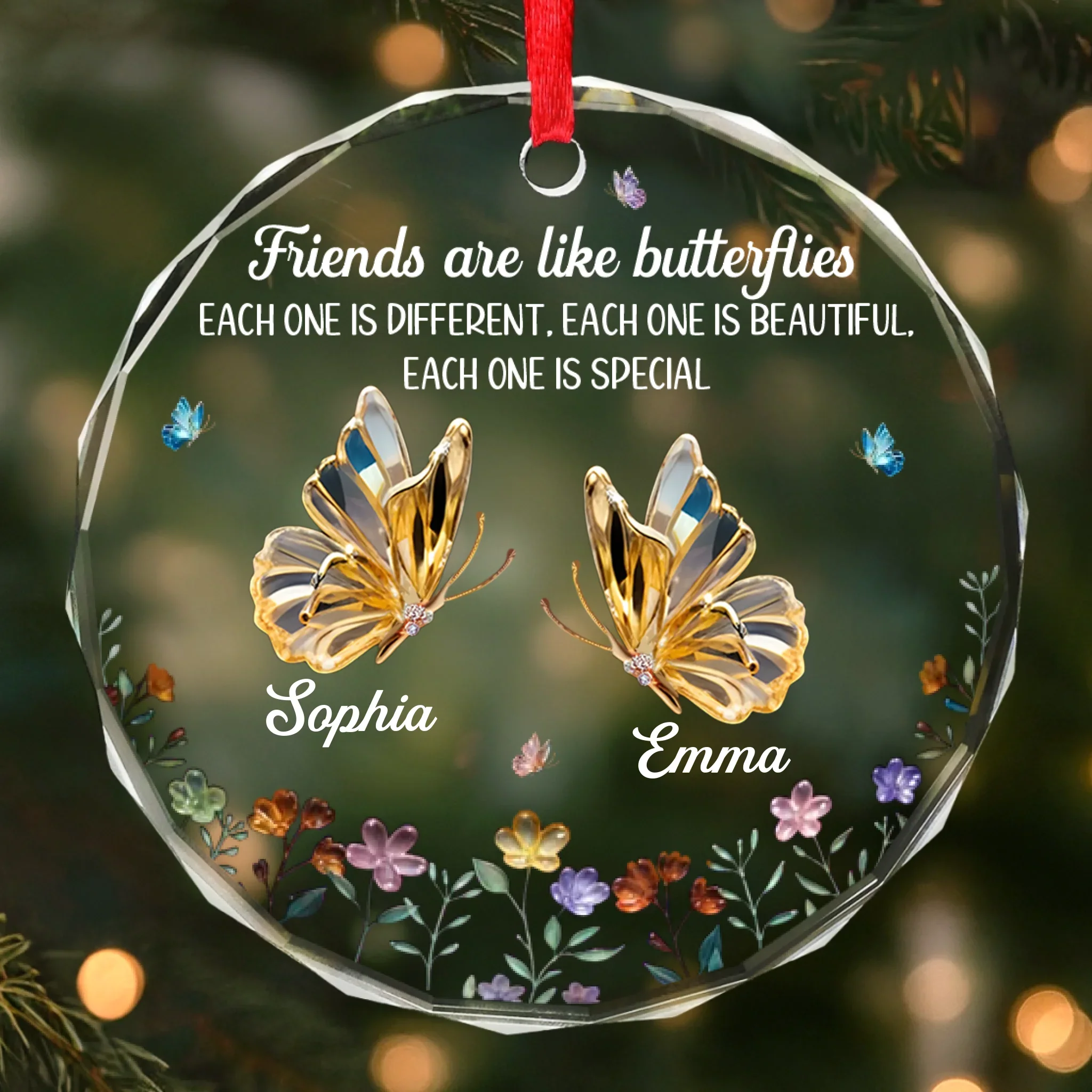 Custom Circle Glass Ornament - Personalized Best Friend Christmas Birthday Gifts For Women, Besties, Sisters, BFF - Forever Grateful For Our Friendship - Robaser