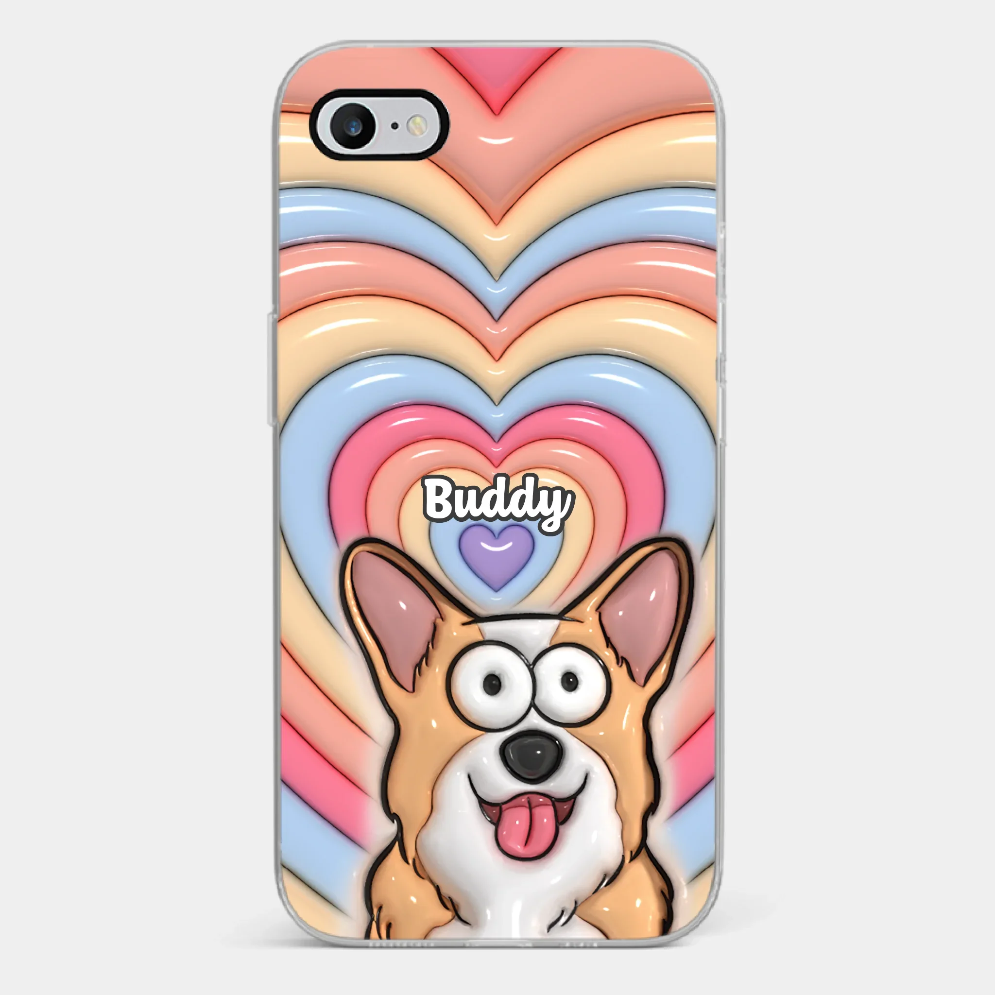 Custom 3D Inflated Effect Printed Clear Phone Case - Personalized Birthday Gifts For Dog Cat Lovers, Dog Dad And Mom, Cat Owners - Cute Pets, Happy Hearts - Robaser