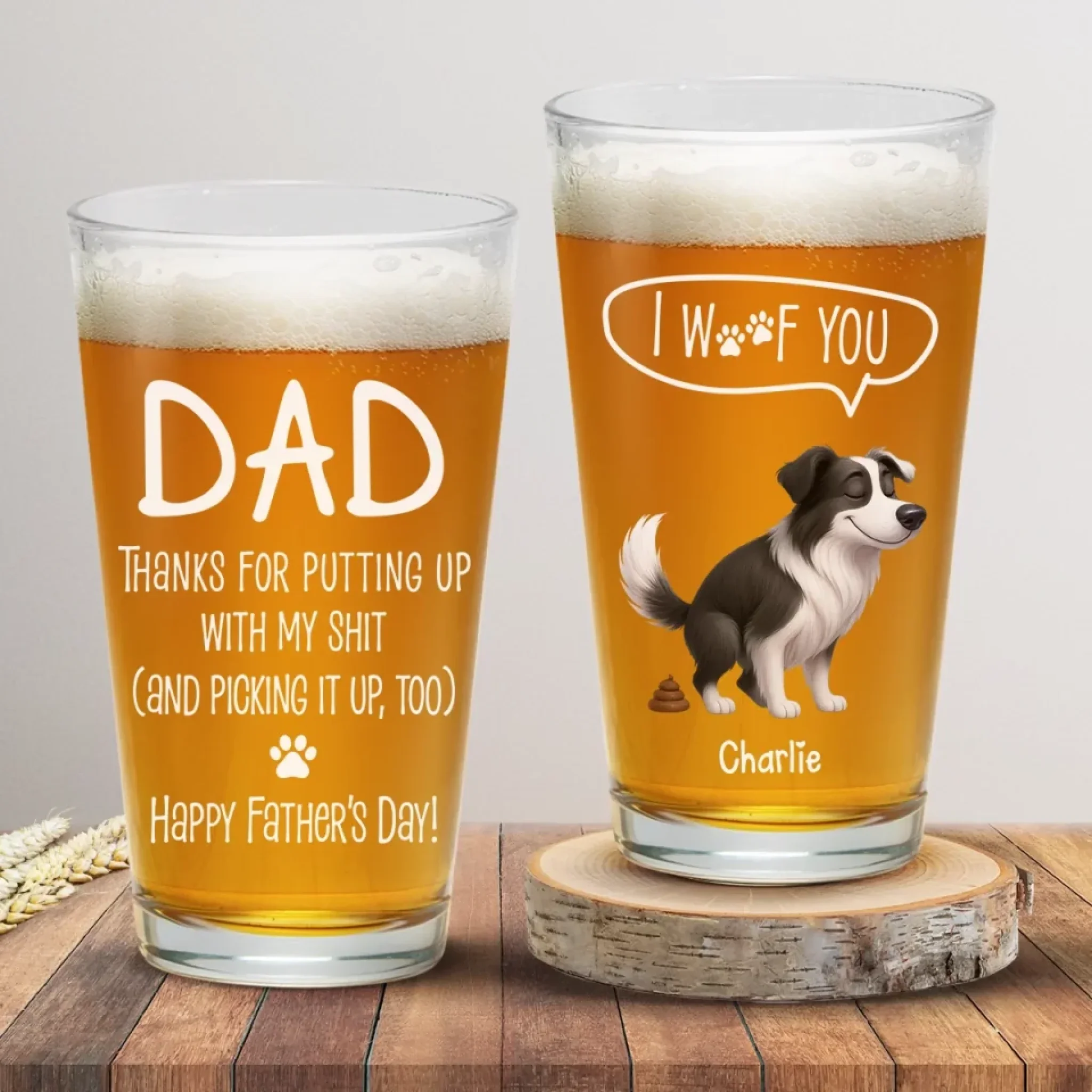 I Woof You More Than Treats - Dog Personalized Custom Beer Glass - Father's Day, Gift For Pet Owners, Pet Lovers - Robaser