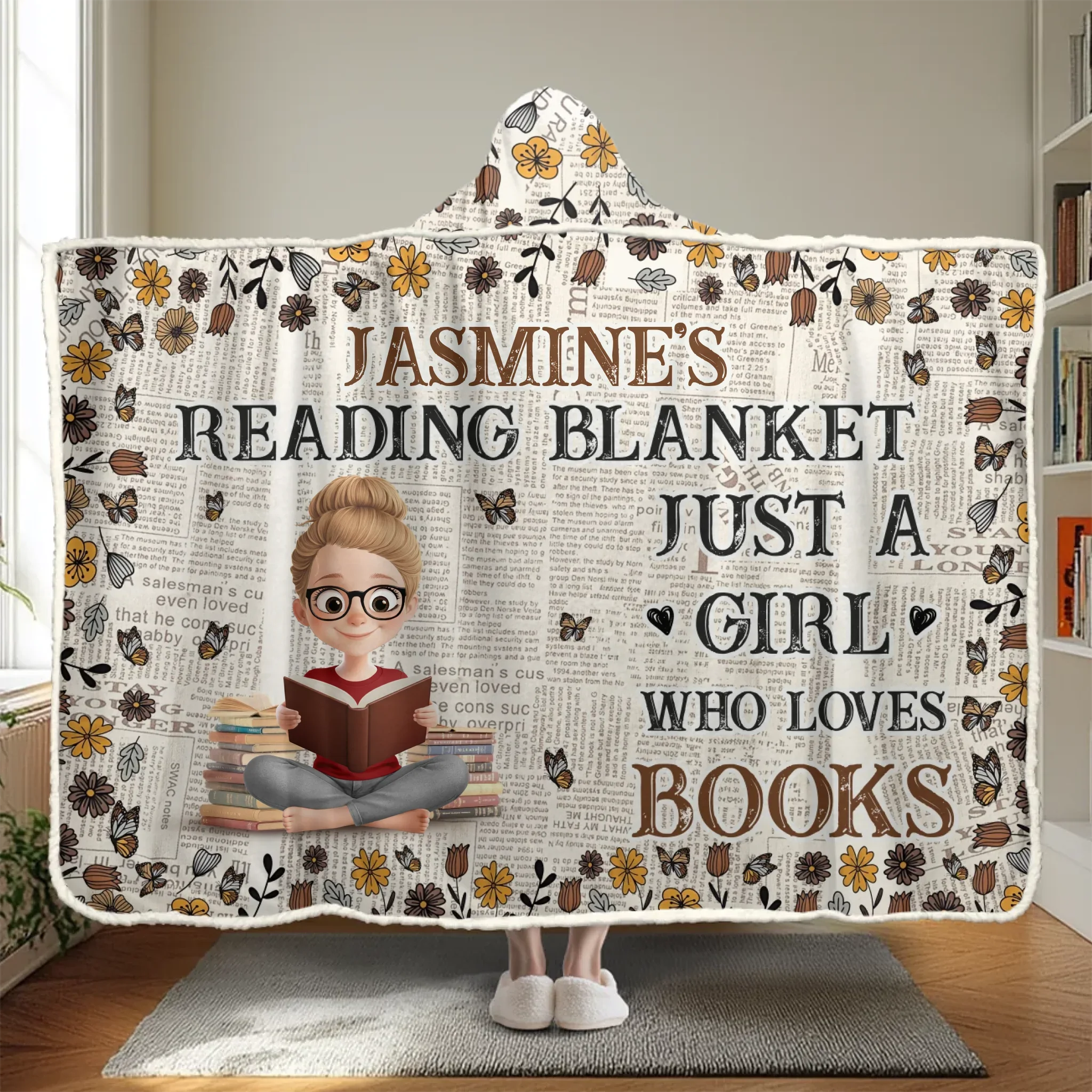 Custom Snuggle Blanket, Hoodie Blanket - Personalized Christmas Bookish Gifts For Book Lovers, Bookworms, Readers - For The Girl Who Lives Between Pages - Robaser