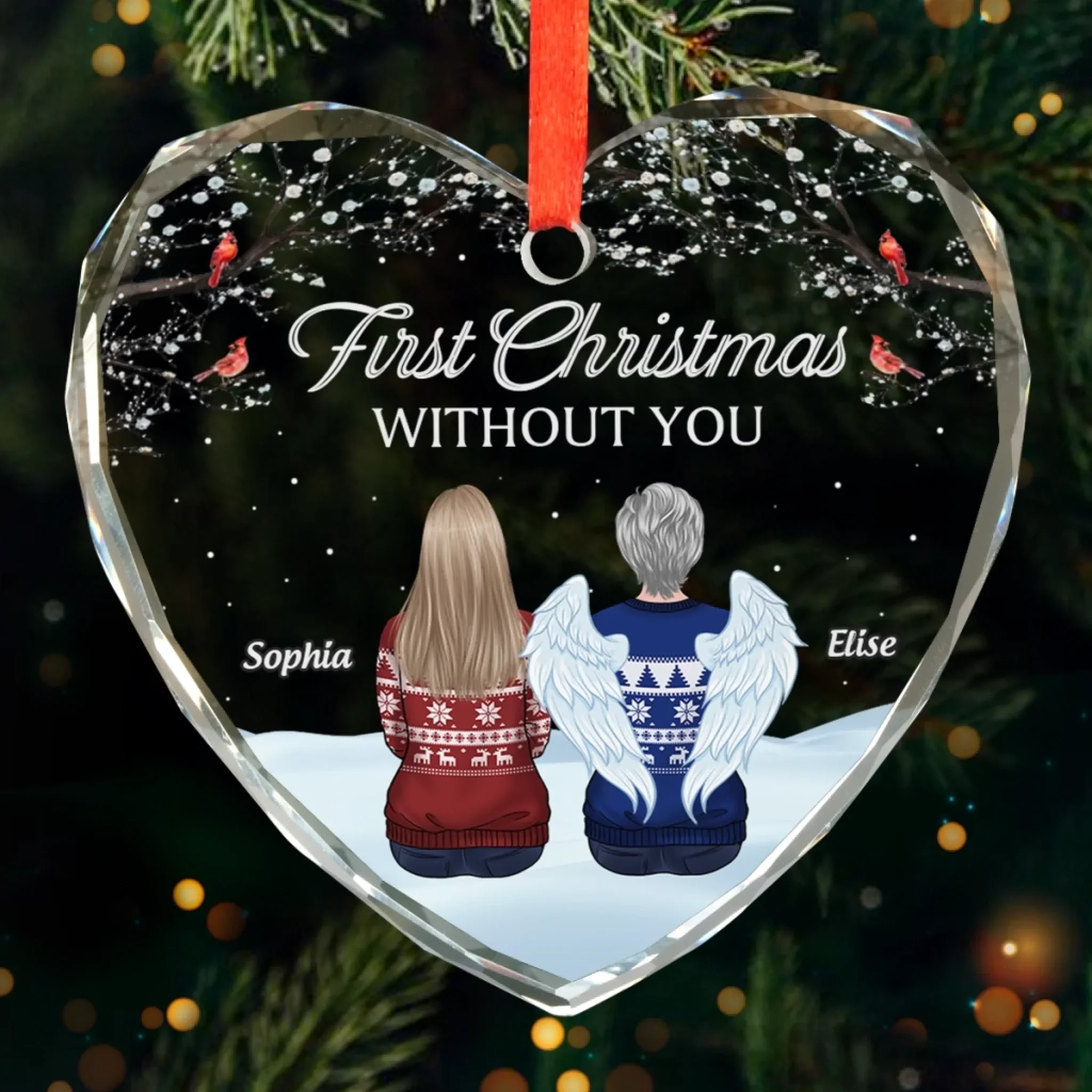 Custom Heart Glass Ornament - Personalized Memorial Sympathy Gifts For Loss Of Mom, Dad - Christmas In My Heart - Robaser