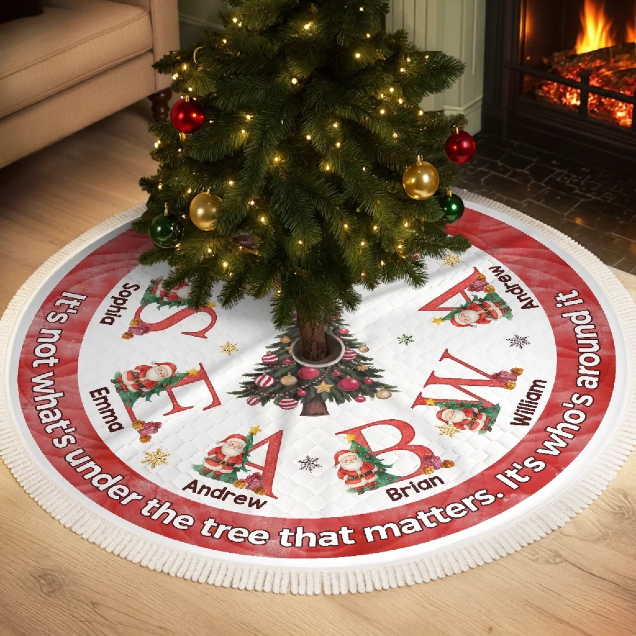 Custom Tree Skirt - Personalized Christmas Birthday Gifts For Mom, Dad, Brother, Sister, Kids - Joy Wrapped Around Us - Robaser