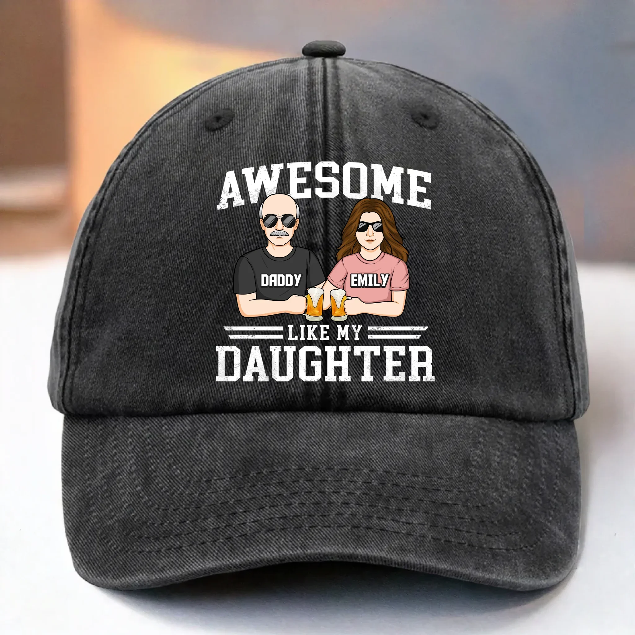 Cool Dad, Cooler Daughter - Family Personalized Custom Vintage Washed Denim Baseball Cap - Father's Day, Gift For Dad - Robaser
