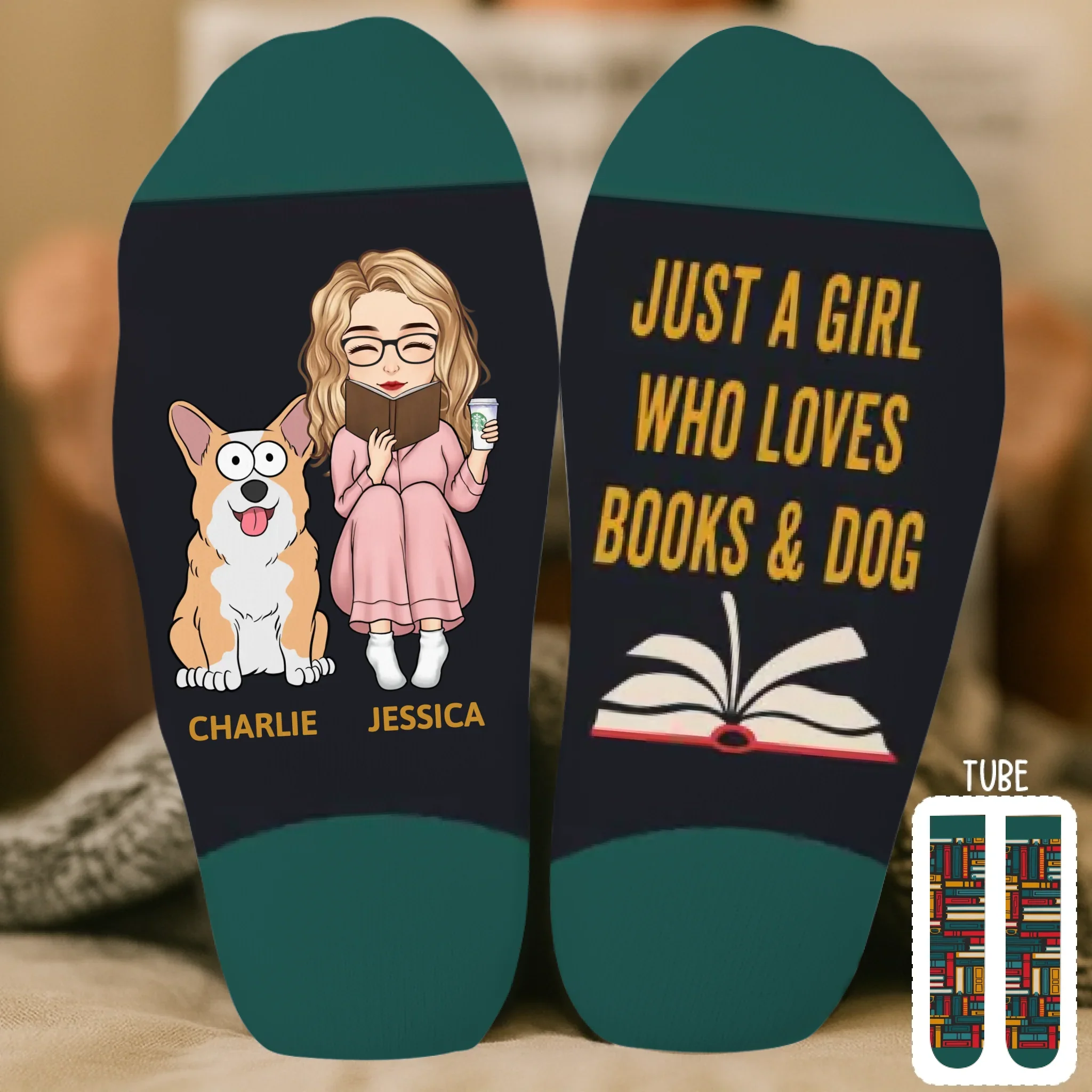 Custom Crew Socks - Personalized Bookish Gifts For Book Lovers, Bookworms, Dog Dad And Mom - Literary Pup Lover - Robaser