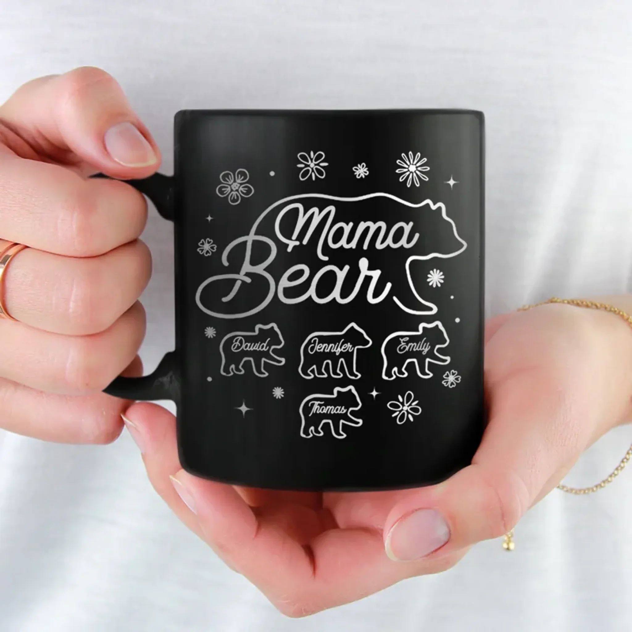 Lead With Love - Family Personalized Custom Black Mug - Mother's Day, Gift For Mom, Grandma - Robaser