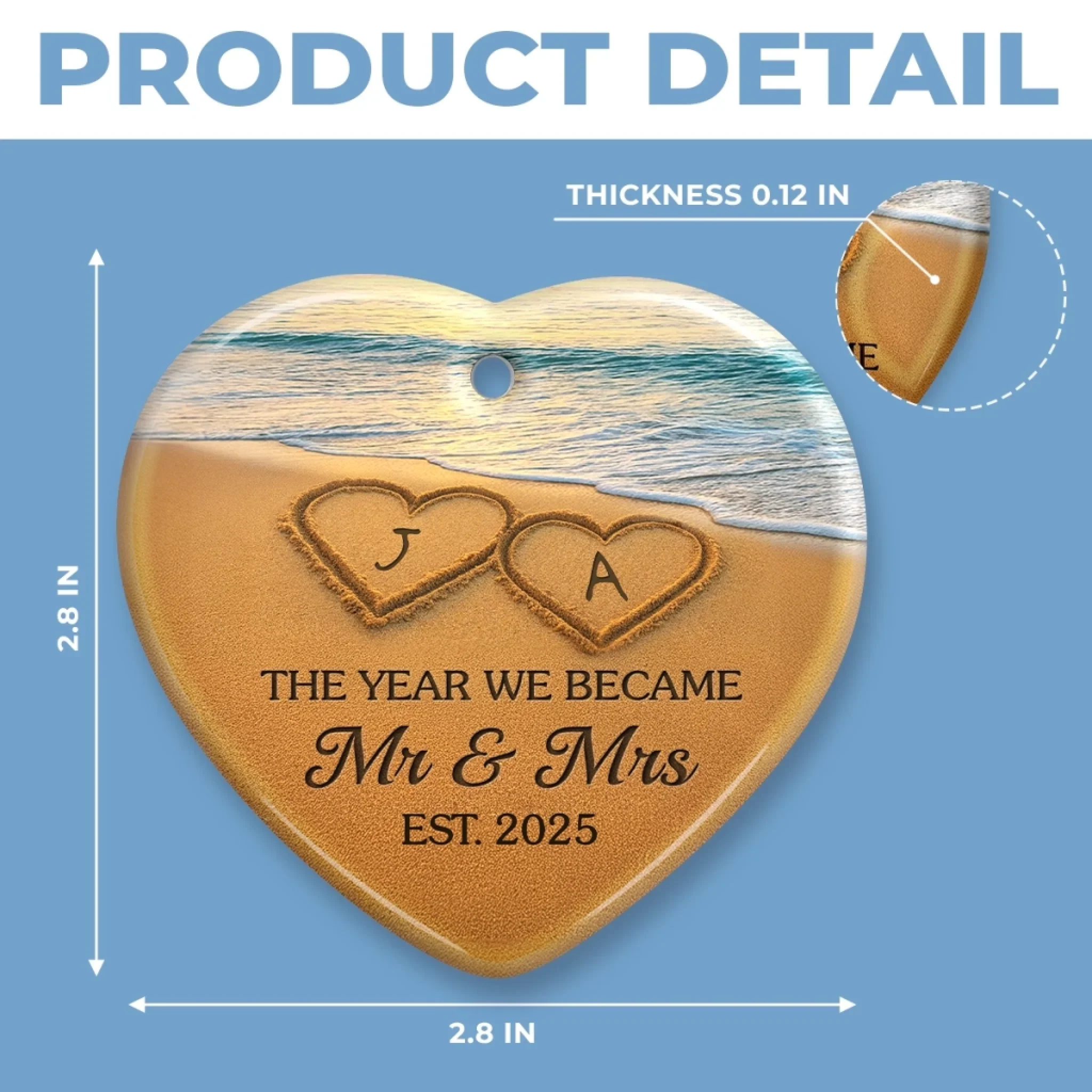 Custom Ceramic Ornament - Personalized Anniversary Christmas Wedding Gifts For Husband And Wife, Him And Her - Our Happily Ever After, Set In Sand - Robaser