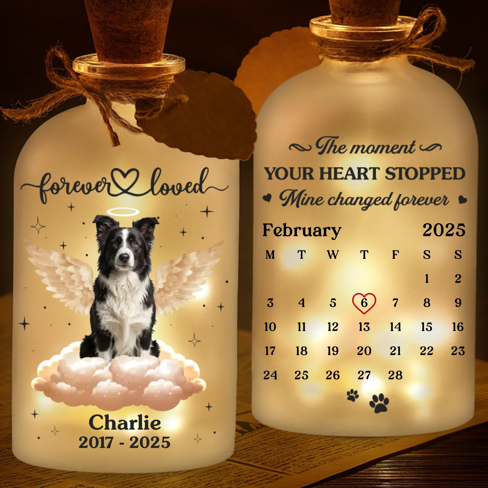 Custom Photo Glass Bottle LED Light - Personalized Pet Memorial Sympathy Gifts For Dogs, Cats - Always With Me In Spirit - Robaser