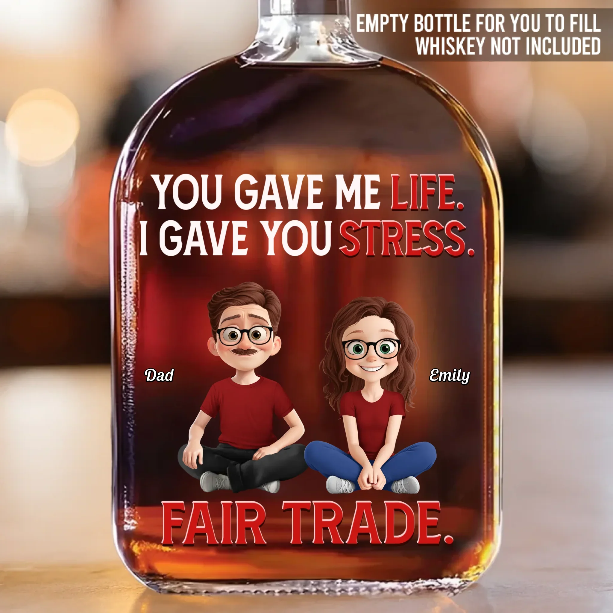 Custom Whiskey Bottle - Personalized Christmas Birthday Gifts For Dad, Daughter, Wine, Bourbon, Whiskey Lovers - I Gave Stress With Love - Robaser