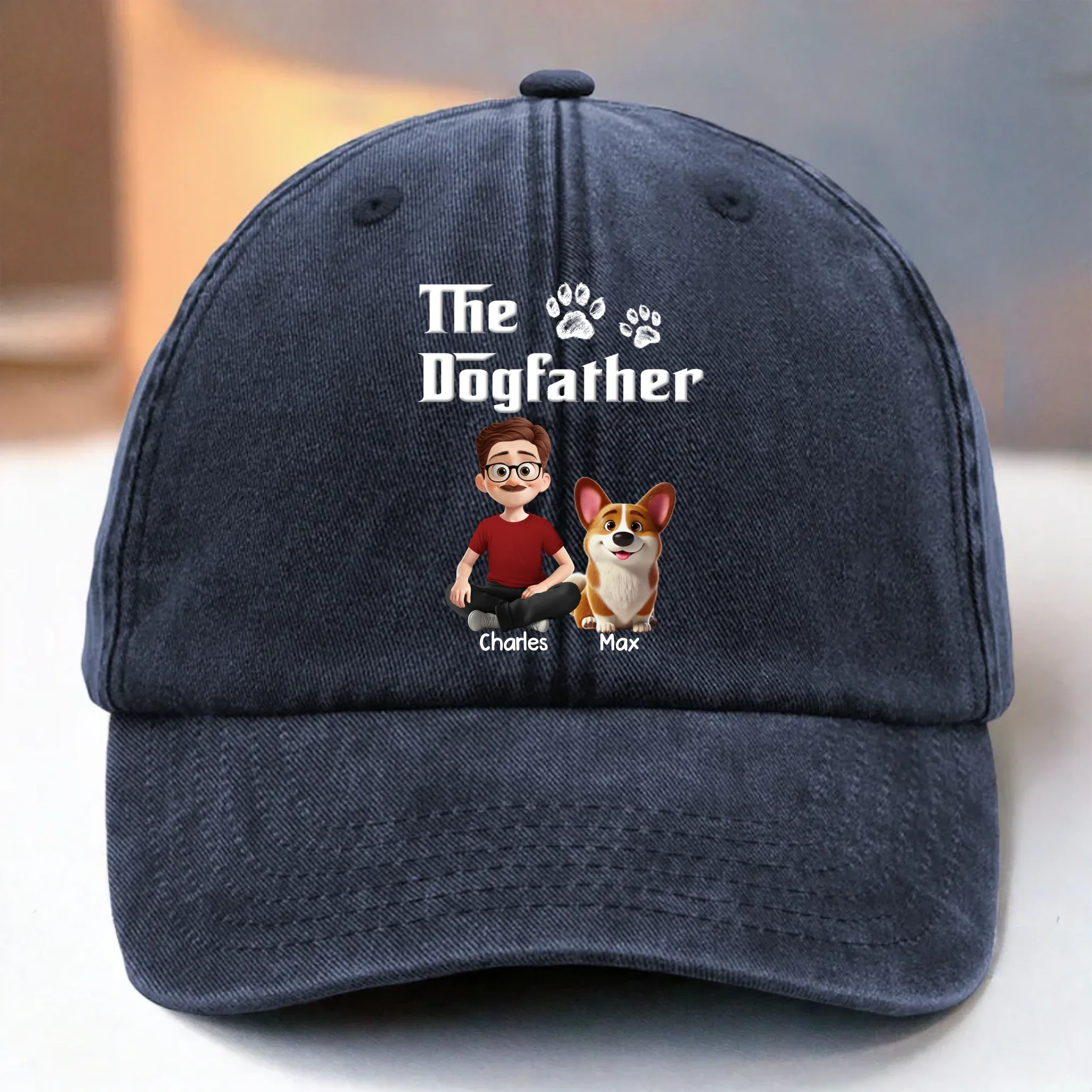 Custom Vintage Washed Denim Baseball Cap - Personalized Birthday Gifts For Dog Cat Lovers, Dog Dad And Mom, Cat Owners - Don  t Mess With The Dogfather - Robaser