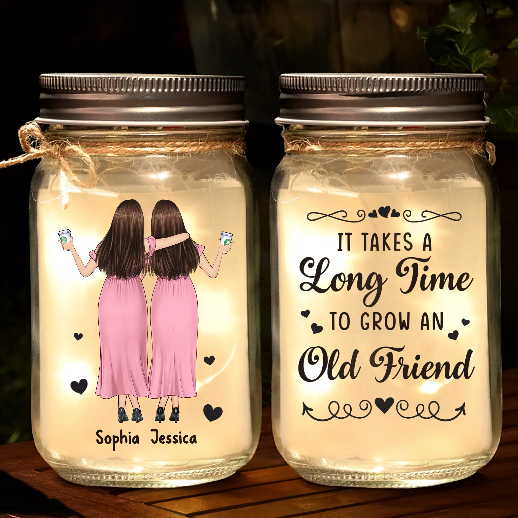 Custom Mason Jar Light - Personalized Christmas Best Friend Birthday Gifts For Women, Besties, Sisters, BFF - Forever Yours, Forever Mine - Robaser