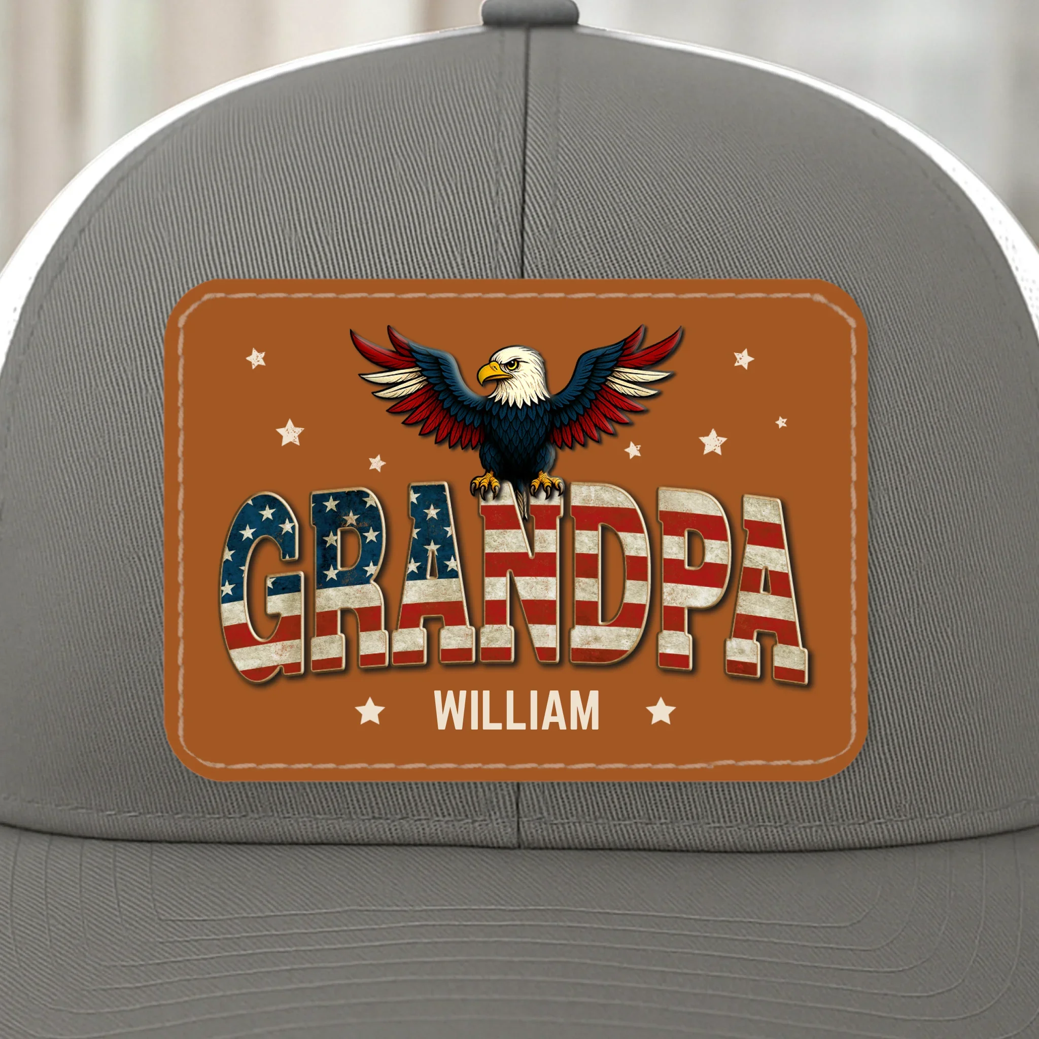 Built Like A Rock, Loves Like A Patriot - Family Personalized Custom Leather Patch Mesh Cap - 4th Of July, Gift For Dad, Grandpa - Robaser