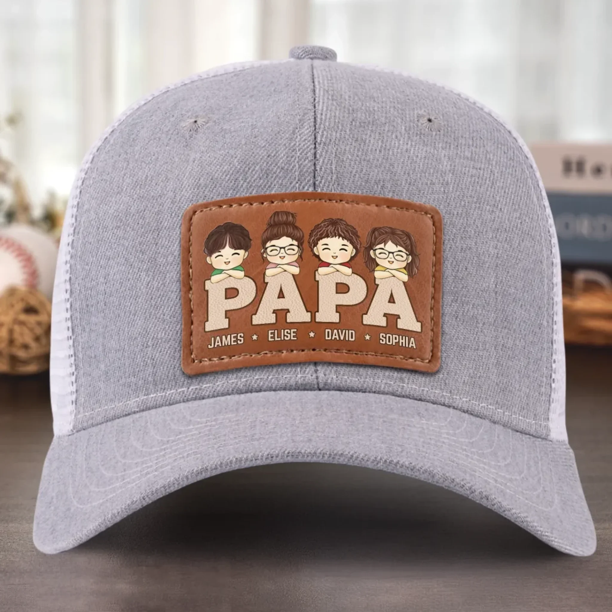 Papa, Loved By His Little Crew - Family Personalized Custom Leather Patch Hat - Father's Day, Gift For Dad, Grandpa - Robaser