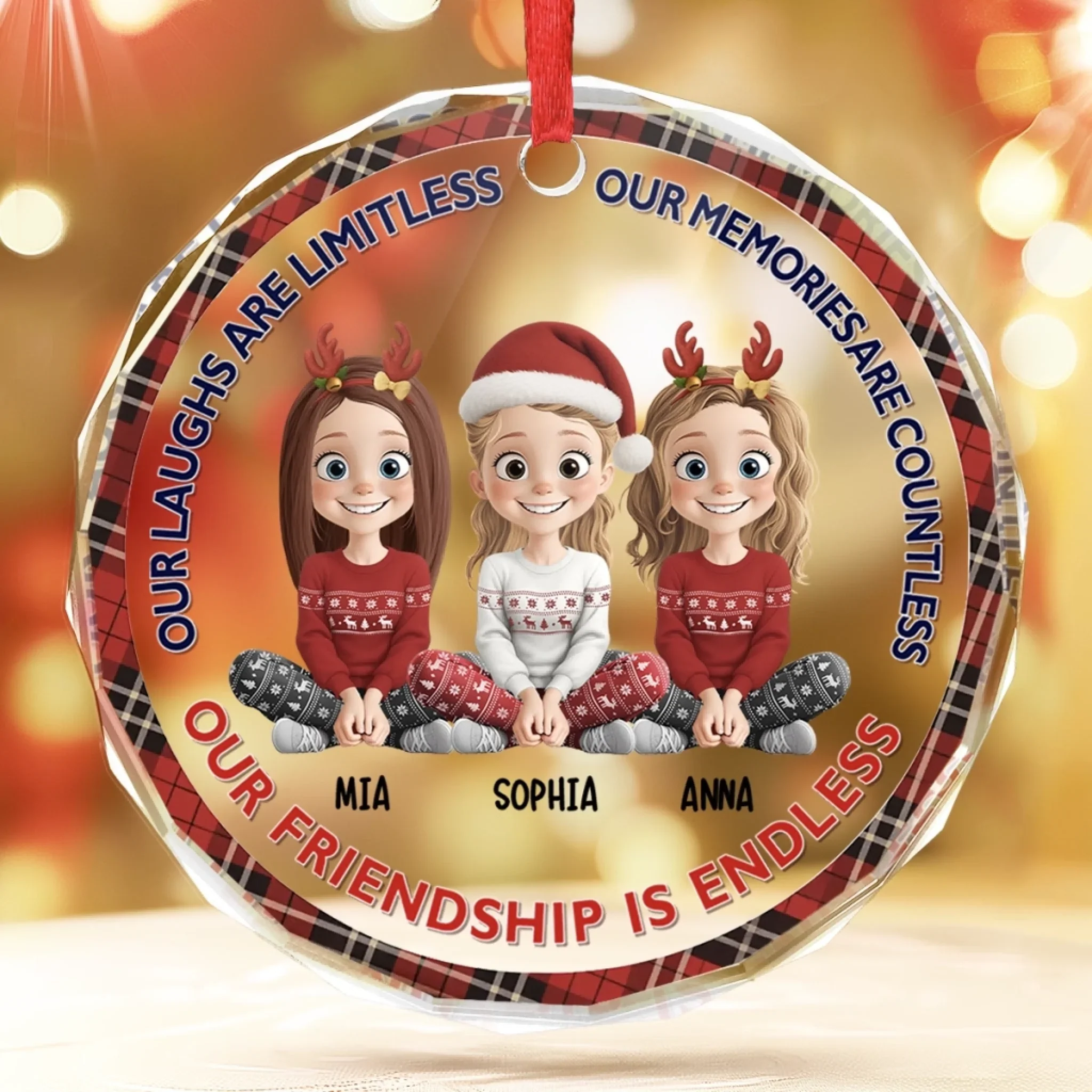 Custom Circle Glass Ornament - Personalized Christmas Best Friend Birthday Gifts For Women, Besties, Sisters, BFF - Our Friendship Is Endless - Robaser