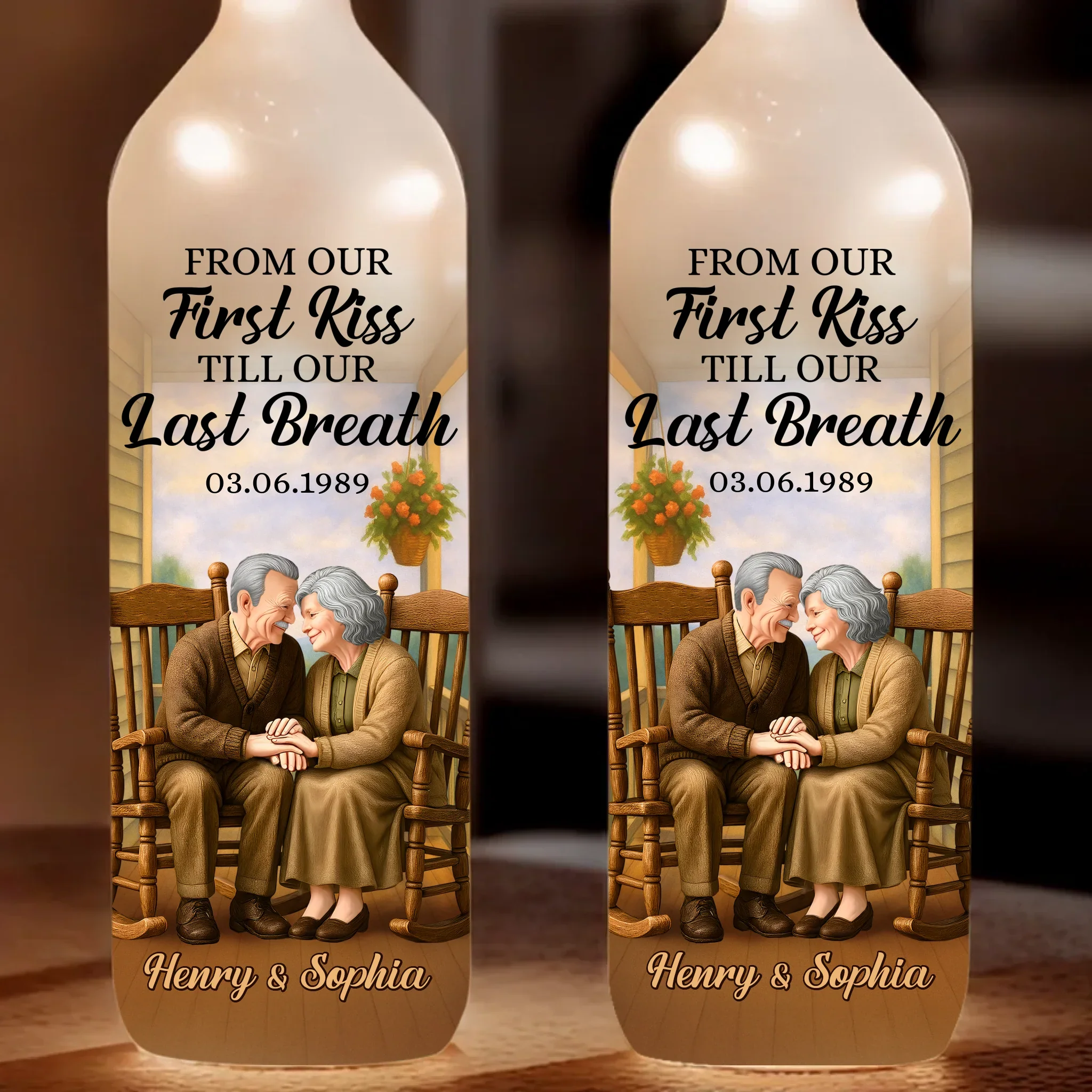 Custom Bottle Lamp - Personalized Anniversary Wedding Gifts For Husband And Wife, Him And Her - First Kiss, Endless True Love - Robaser