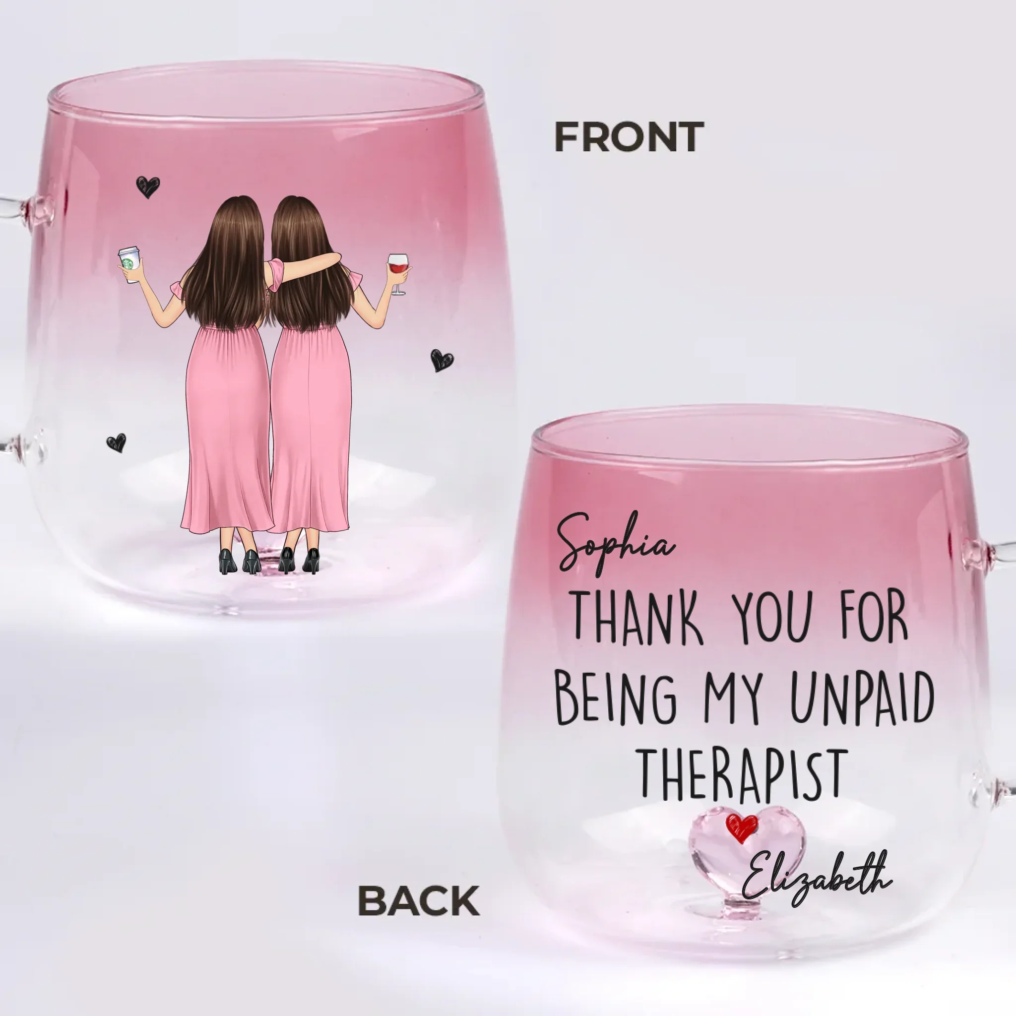 Custom Gradient Glass Mug - Personalized Best Friend Birthday Gifts For Women, Besties, Sisters, BFF - Pouring Memories Since Day One - Robaser
