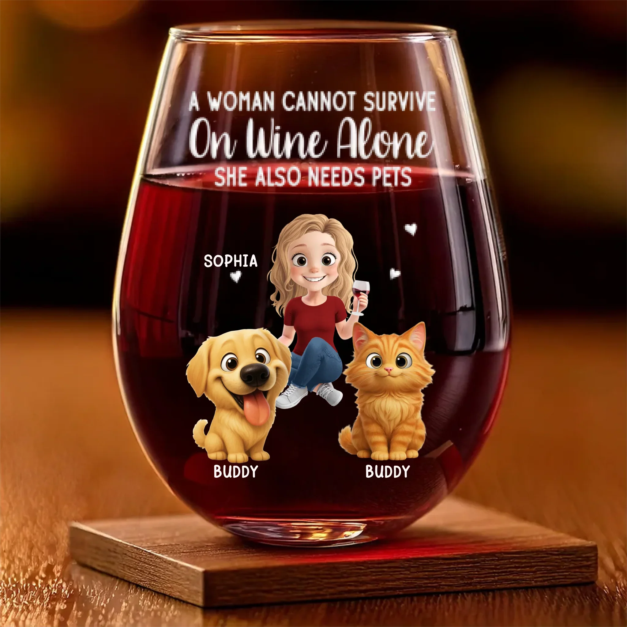 Custom Wine Glass - Personalized Christmas Birthday Gifts For Dog Cat Lovers, Dog Dad And Mom, Cat Owners - Love Is Four Paws - Robaser