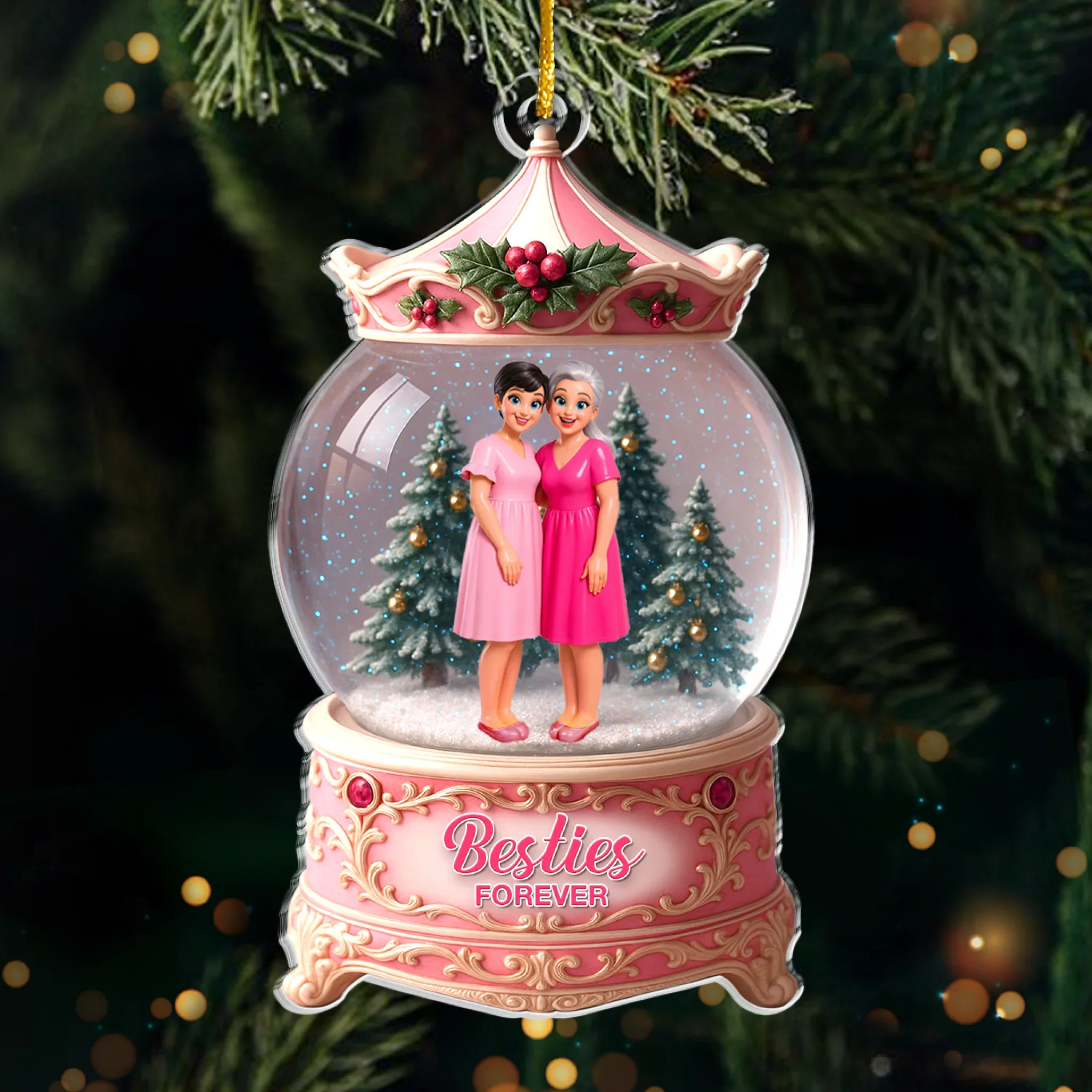 Custom Photo Acrylic Ornament - Personalized Christmas Best Friend Birthday Gifts For Women, Besties, Sisters, BFF - Snowy Days, Endless Friendship - Robaser