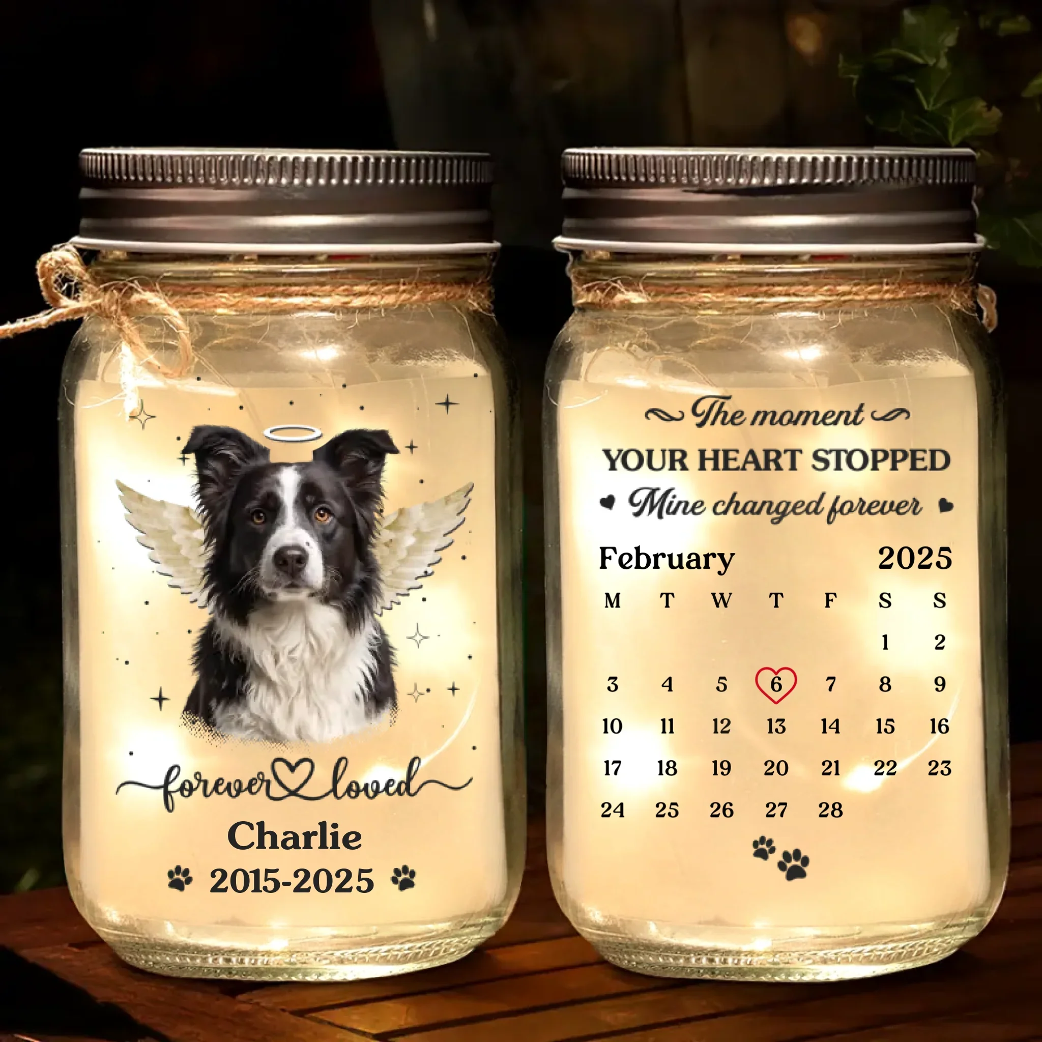 Custom Photo Mason Jar Light - Personalized Pet Christmas Memorial Sympathy Gifts For Dogs, Cats - Love Stays Beyond The Pawprints - Robaser
