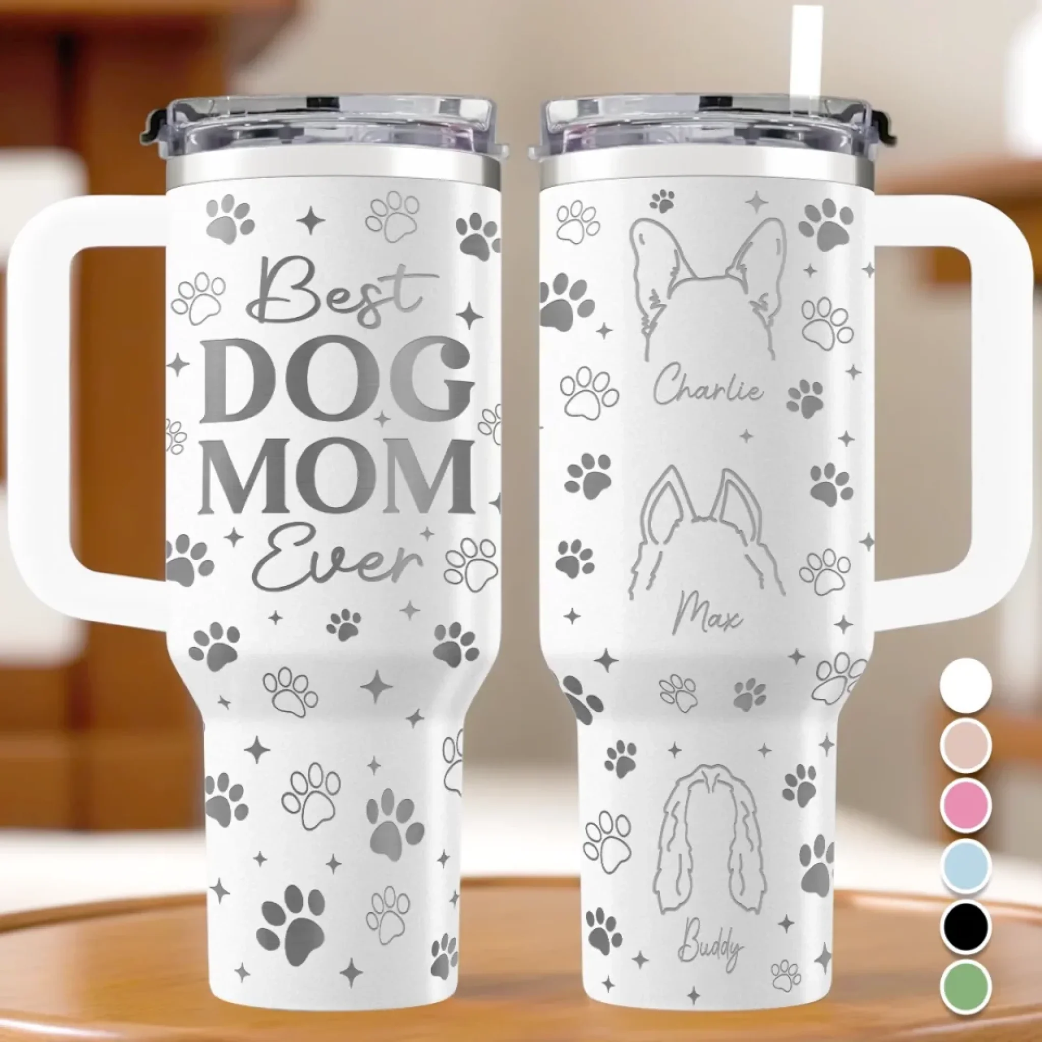 Best Dog Mom Ever - Dog Personalized Custom Engraved 40oz Tumbler With Handle - Gift For Pet Owners, Pet Lovers - Robaser