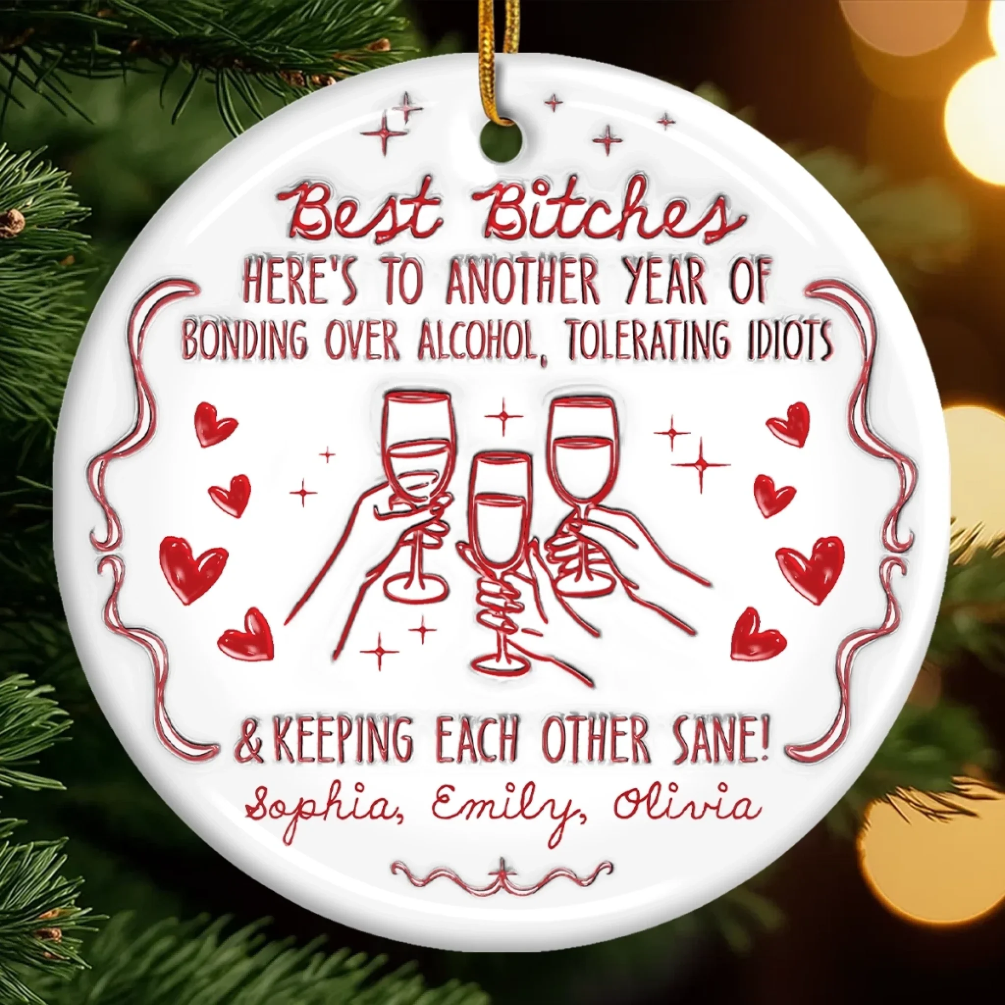 Custom Ceramic Ornament - Personalized Best Friend Christmas Birthday Gifts For Women, Besties, Sisters, BFF - No Bad Vibes Allowed - Robaser